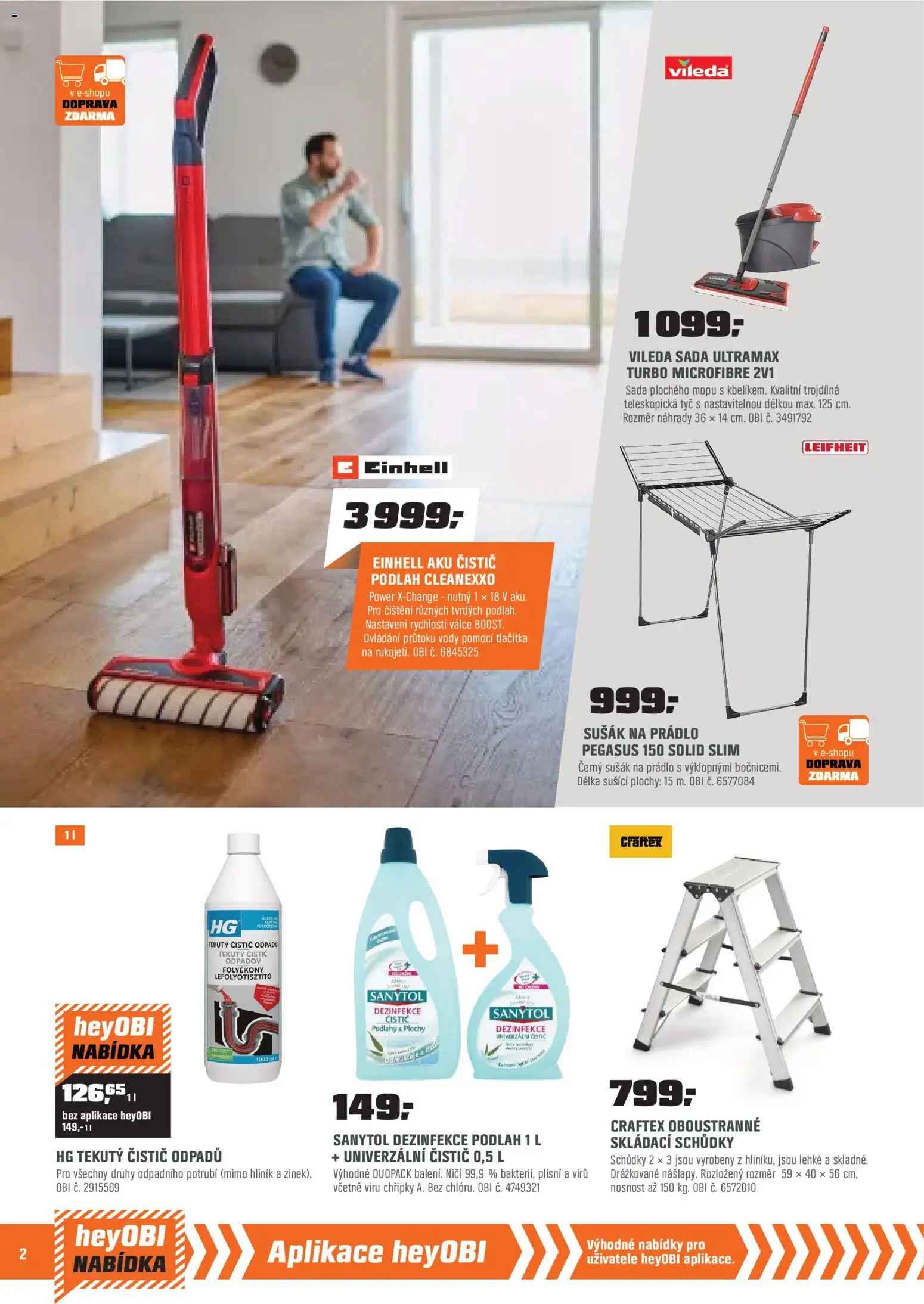 OBI leták od 01.01.2026 | Strana: 2 | Produkty: Sušák na prádlo, Čistič podlah, Univerzální čistič, Sanytol