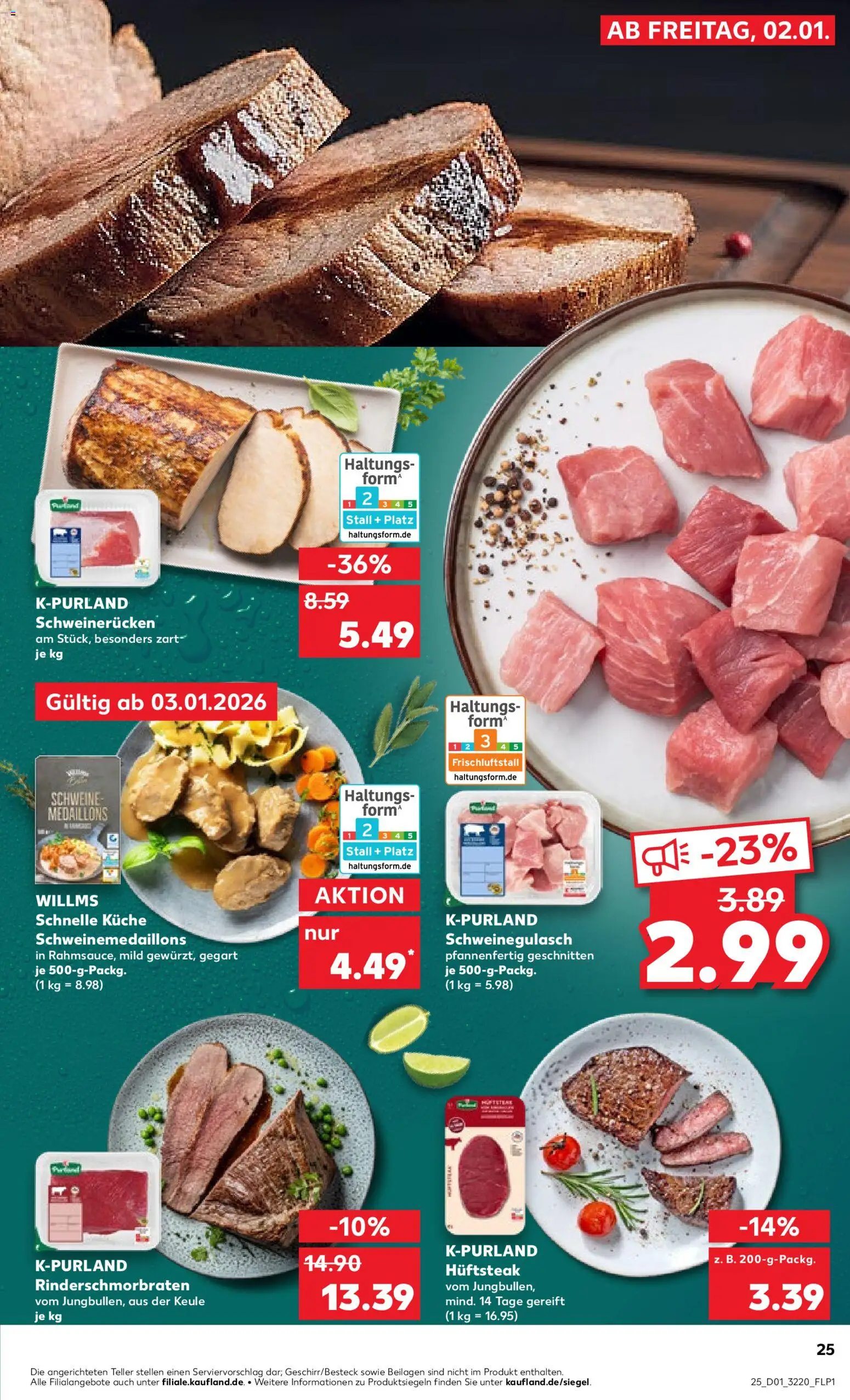 Kaufland prospekt Jena	 – gültig ab 02.01.2026 | Seite: 25 | Produkte: Schweinegulasch, Küche, Schweinerucken, Steak