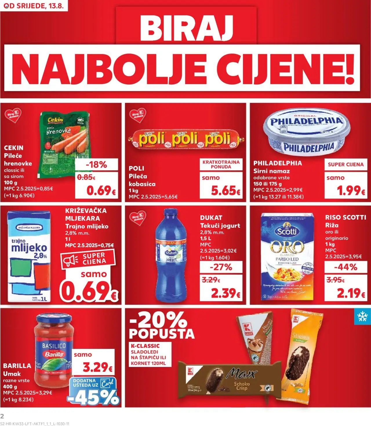 Kaufland katalog | vrijedi od 13.08.2025 | Stranica: 2 | Proizvodi: Mlijeko, Riža, Kobasica, Kornet