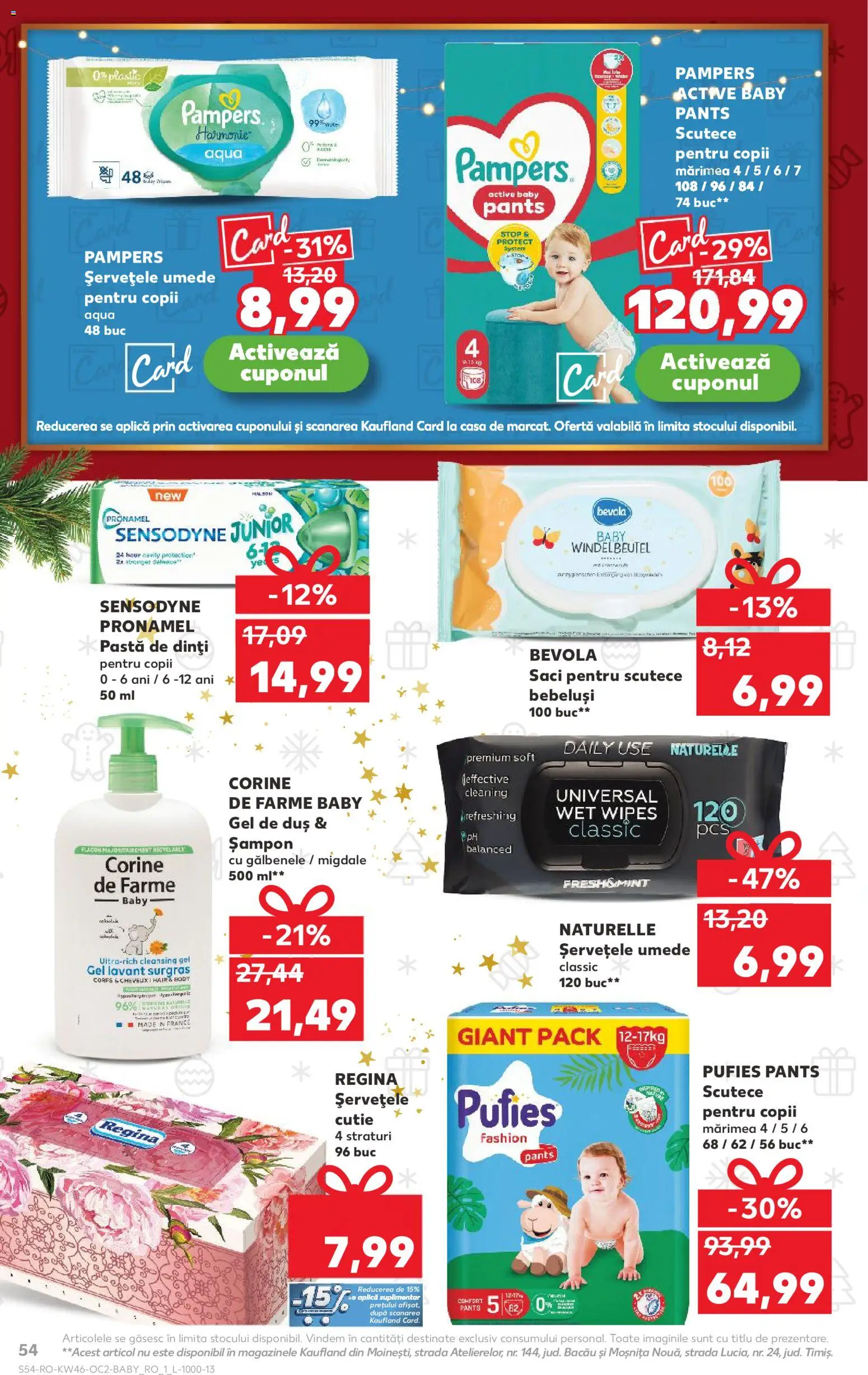 Kaufland RO akciós ujság - amely érvényes a következő dátumtól: 12.11.2025 | Oldal: 54 | Termékek: Pampers, Body, Sampon