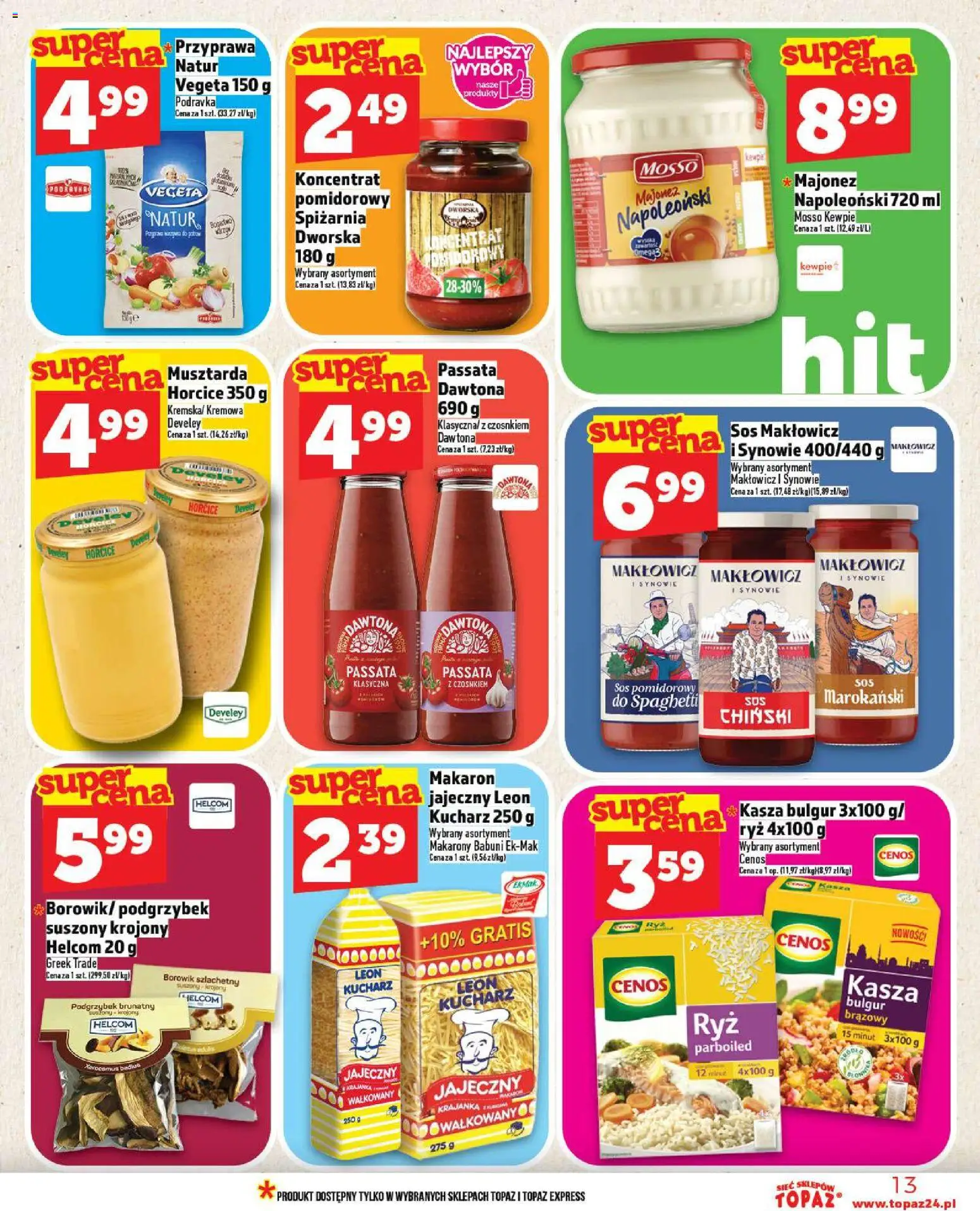 Topaz Gazetka od 30.10.2025 | Strona: 13 | Produkty: Musztarda, Makarony, Majonez, Sos