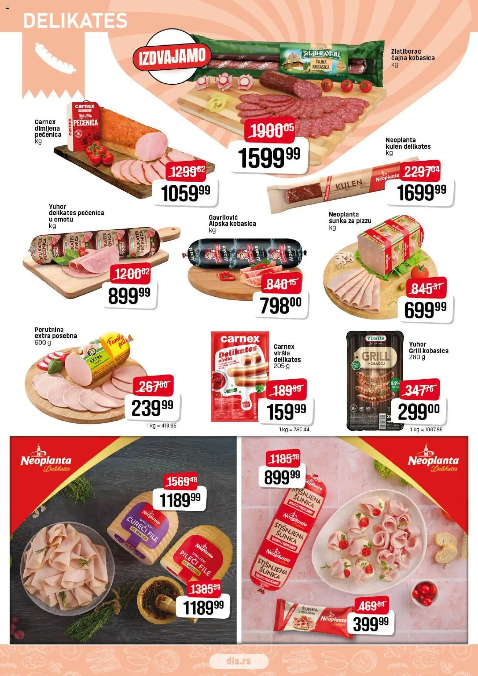 DIS katalog - važi od 21.12.2025 | Strana: 2 | Proizvode: Pileći file, Kulen, Ćureći file, Pečenica