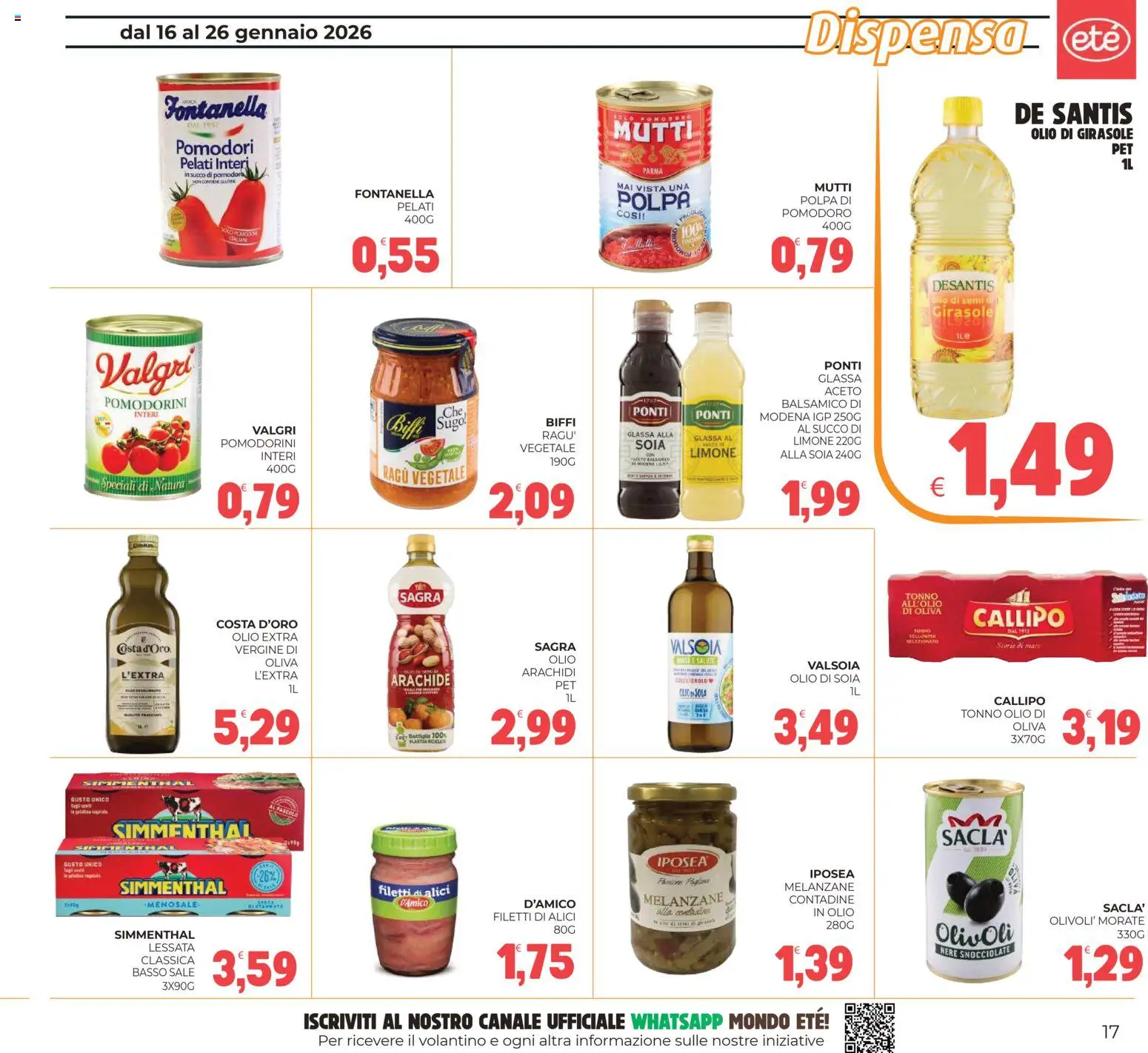 Volantino Eté del 16.01.2026 | Pagina: 17 | Prodotti: Pomodoro, Olio, Ragú, Aceto