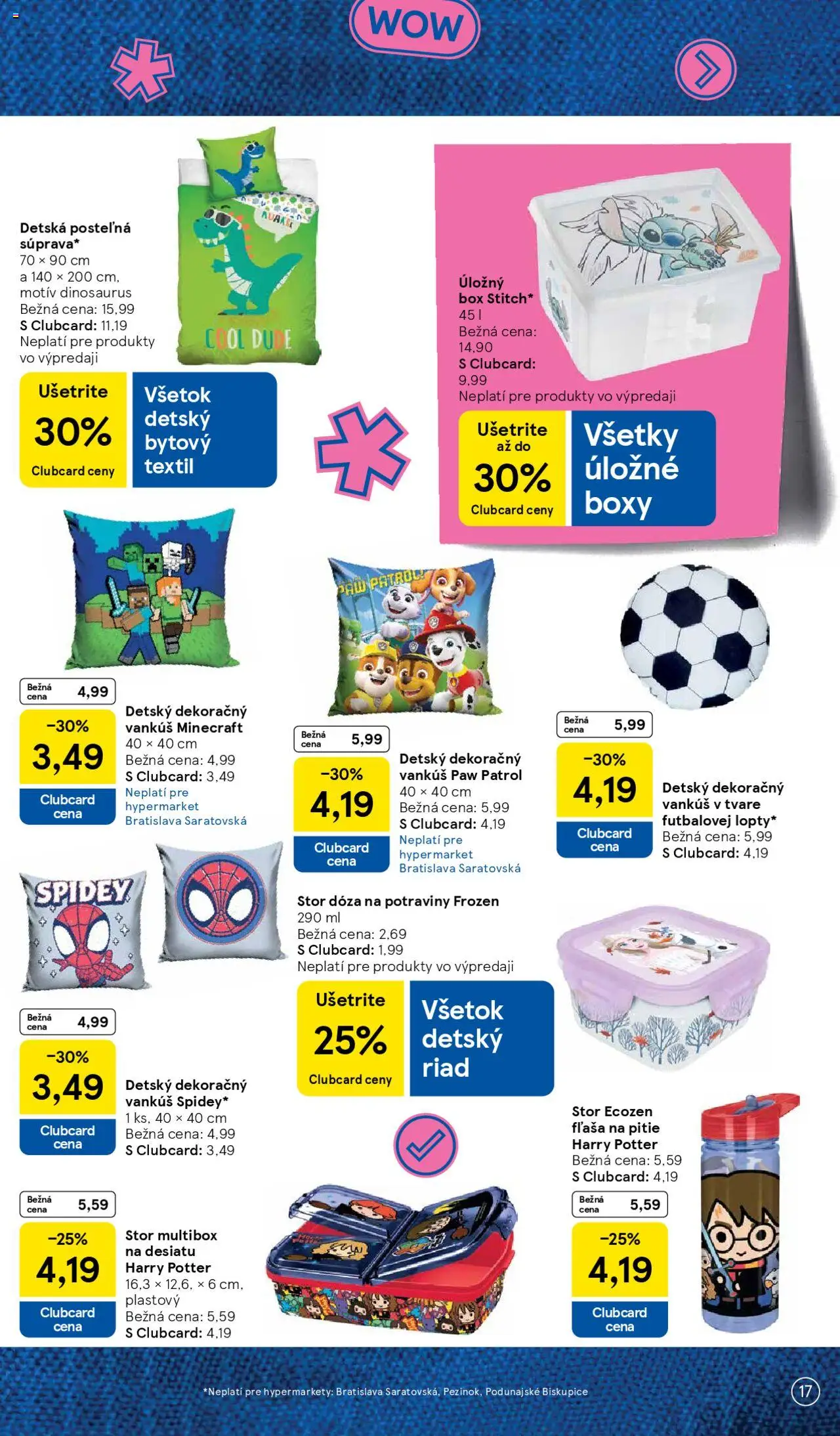 Tesco všetko pre vášho školáka │ platný od 11.08.2025 | Strana: 17 | Produkty: Vankúš, Úložné boxy