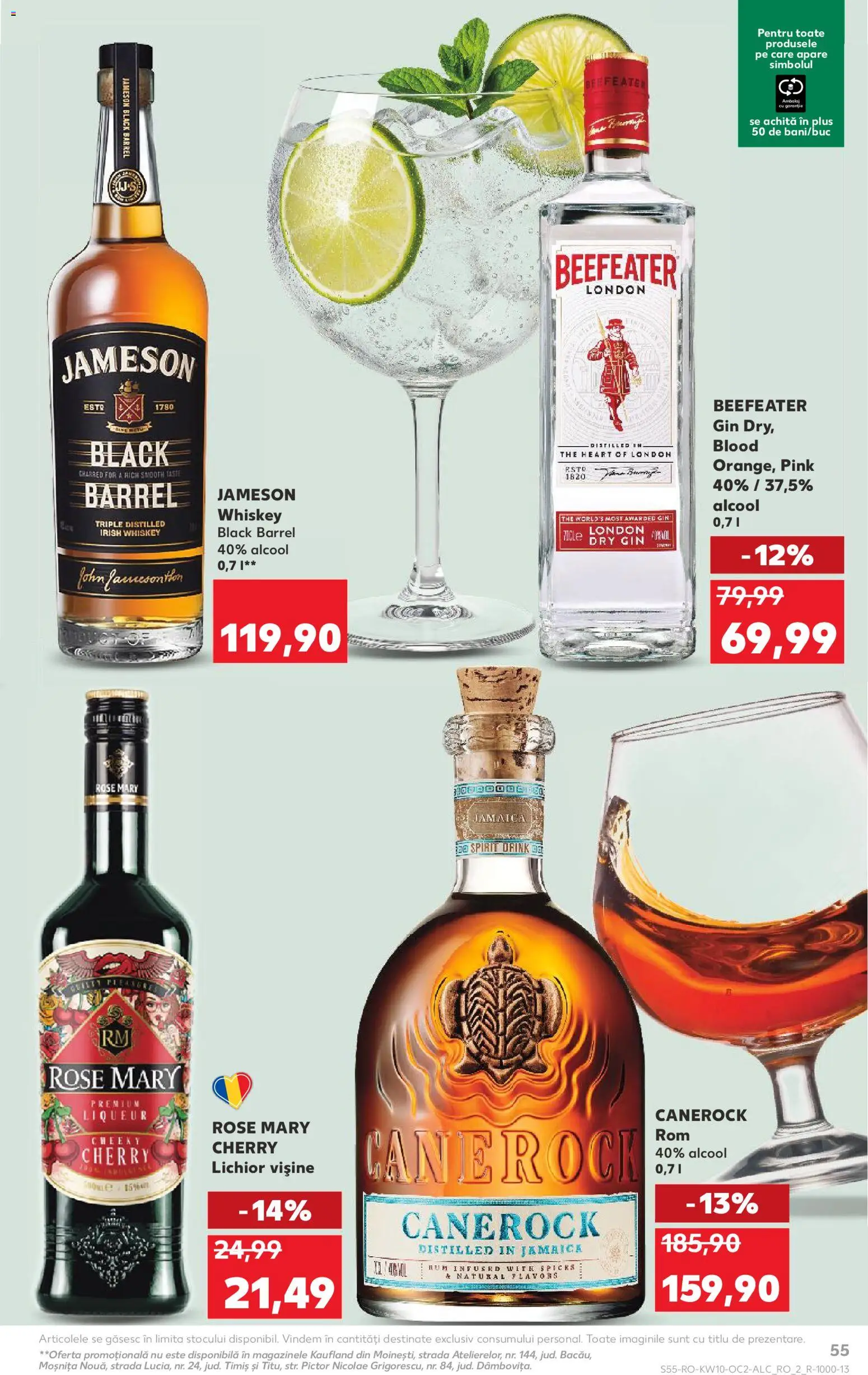 Kaufland RO akciós ujság - amely érvényes a következő dátumtól: 04.03.2026 | Oldal: 55 | Termékek: Whiskey, Jameson, Irish whiskey, Gin