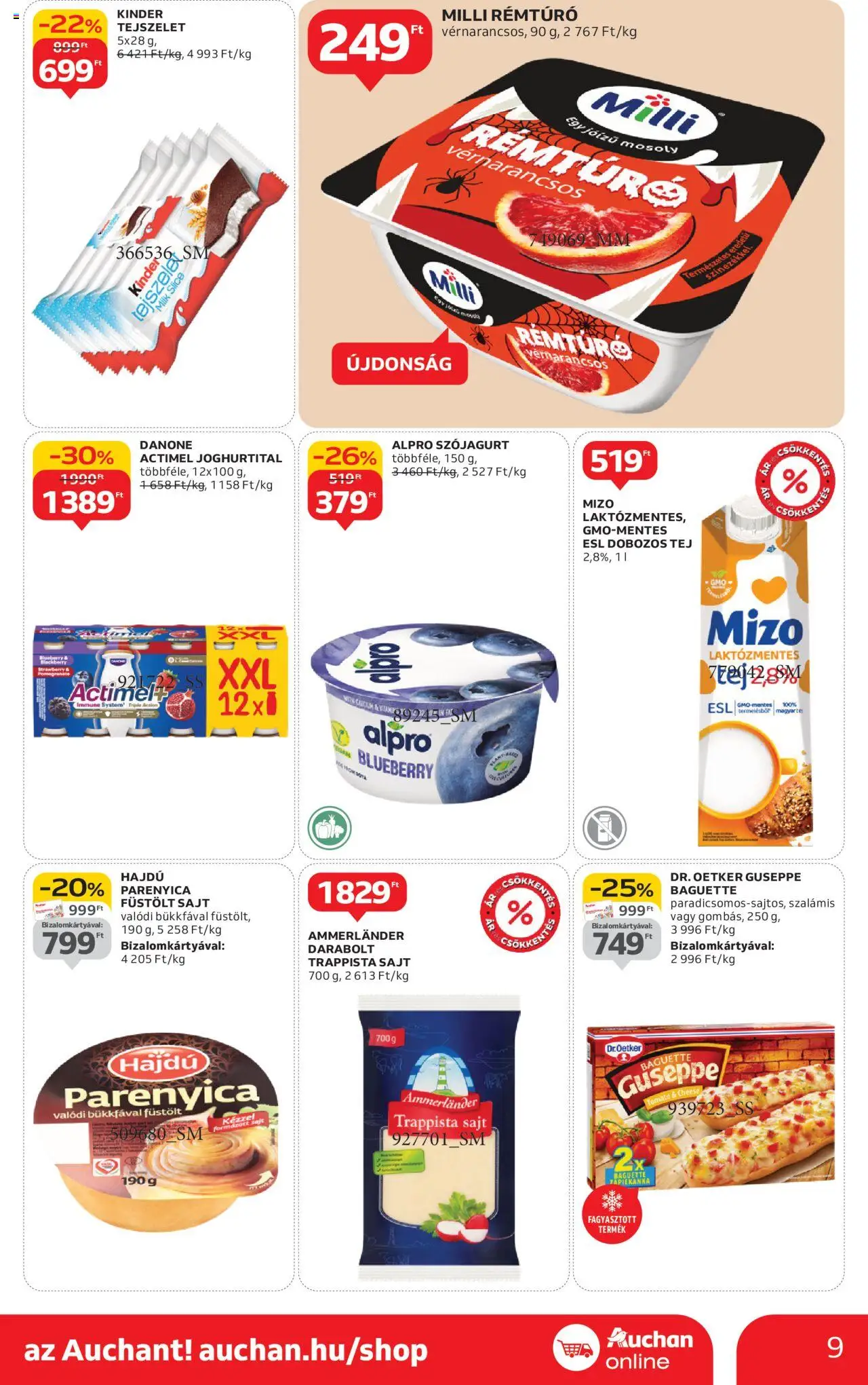 Auchan akciós ujság - amely érvényes a következő dátumtól: 16.10.2025 | Oldal: 9 | Termékek: Parenyica, Tejszelet, Sajt, Trappista sajt
