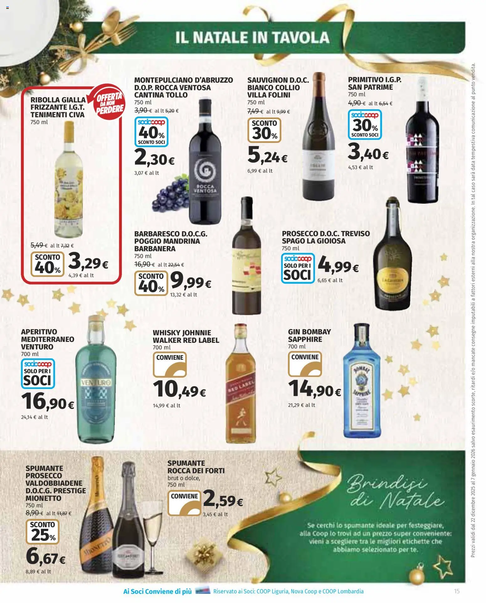 Volantino COOP del 22.12.2025 | Pagina: 15 | Prodotti: Gin, Prosecco, Whisky, Aperitivo