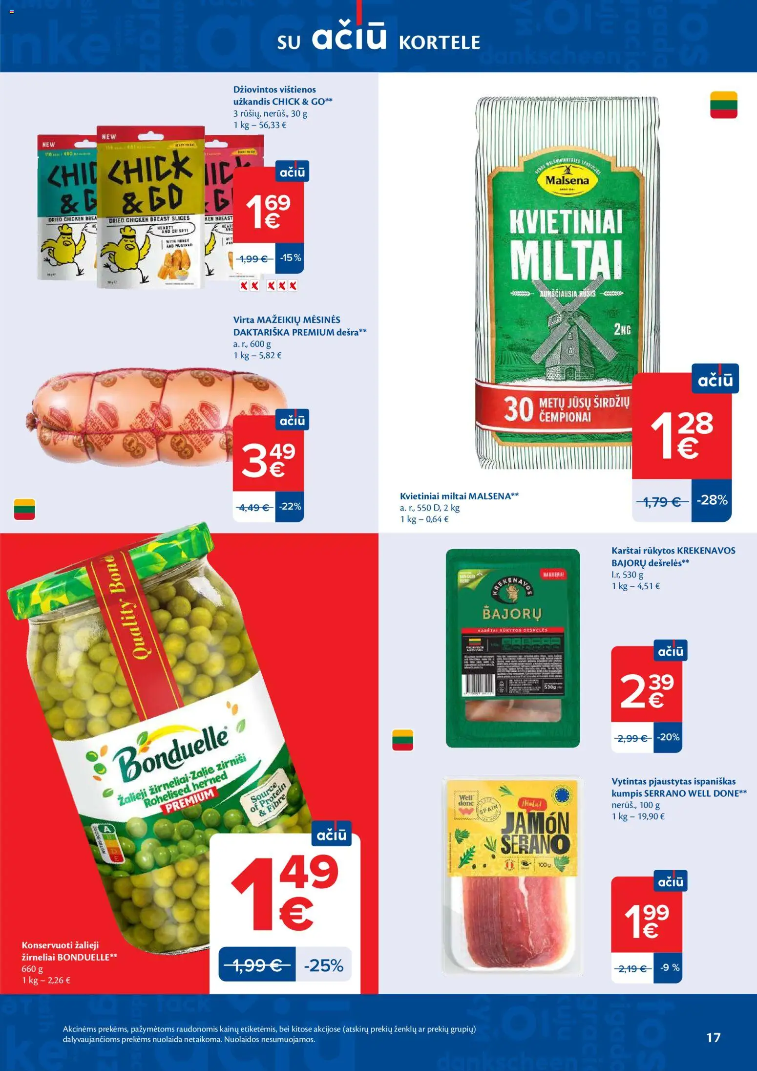 MAXIMA akcijos nuo 24.03.2026 | Puslapis: 17 | Prekių: Vištienos, Dešrelės, Kumpis, Žirneliai