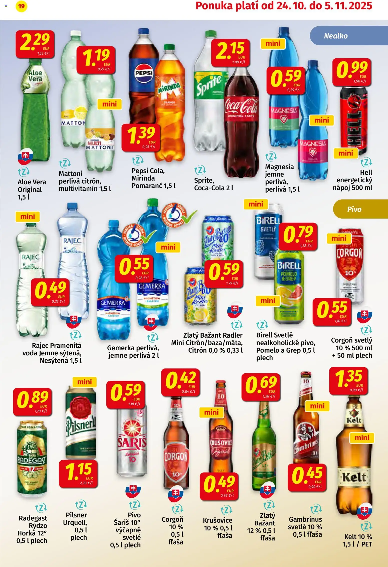 Nové Koruna akcie – leták je platný od 24.10.2025 | Strana: 19 | Produkty: Rajec, Zlatý Bažant, Gambrinus, Gemerka