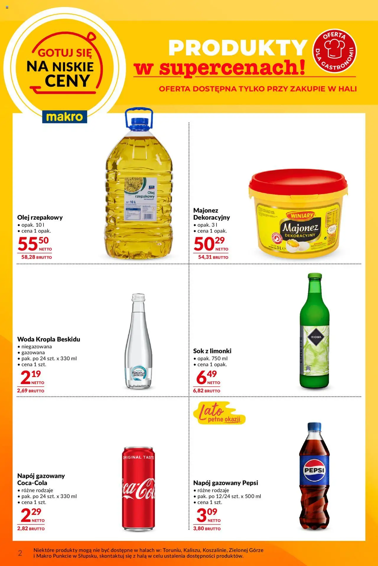 Makro Gazetka - Oferta dla gastronomii od 27.05.2025 | Strona: 2 | Produkty: Olej rzepakowy, Olej, Sok, Woda