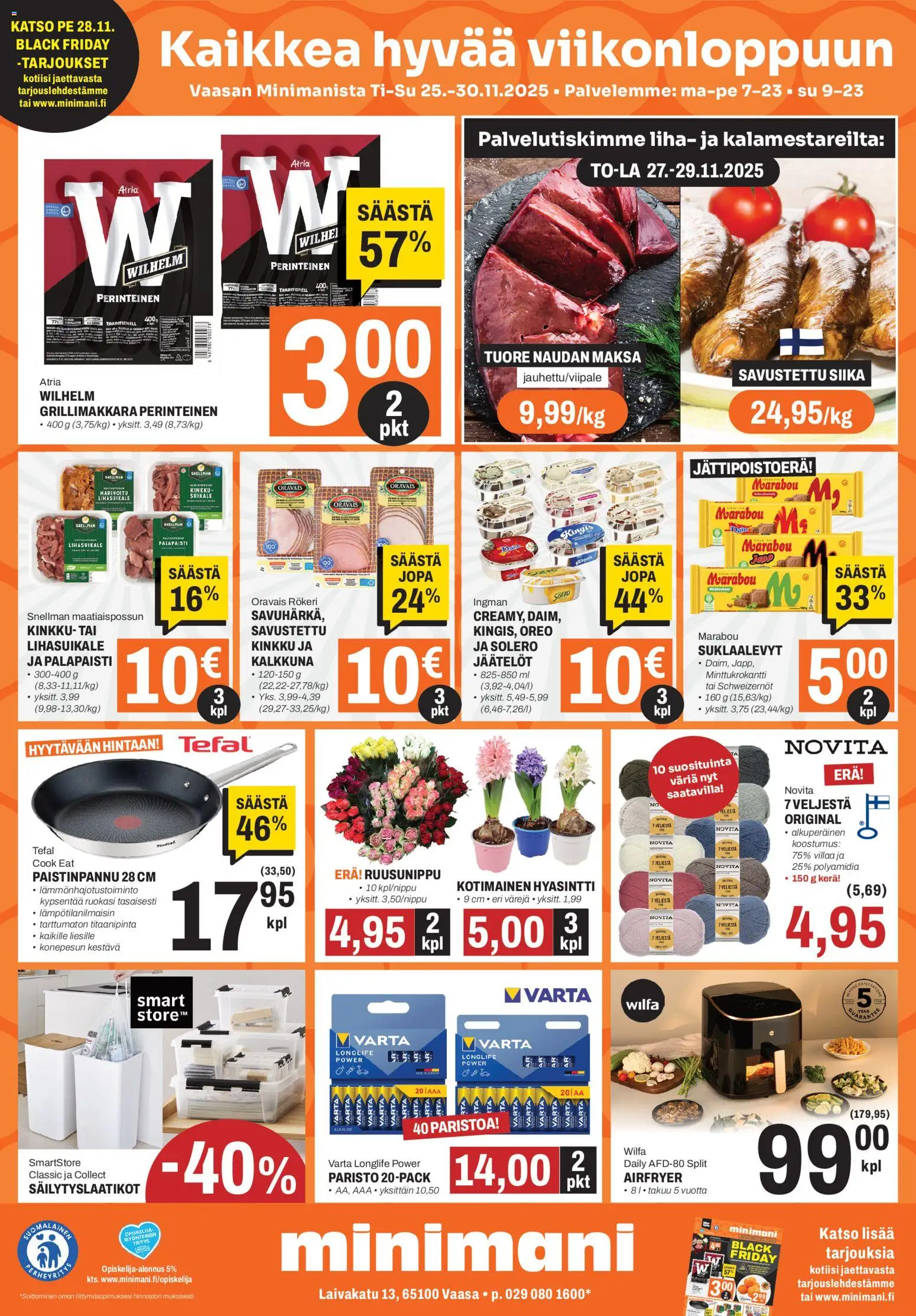 Minimani Tarjoukset - Vaasa – voimassa 25.11.2025 alkaen | Sivu: 1 | Tuotteet: Oreo, Paistinpannu, Suklaalevyt, Kinkku