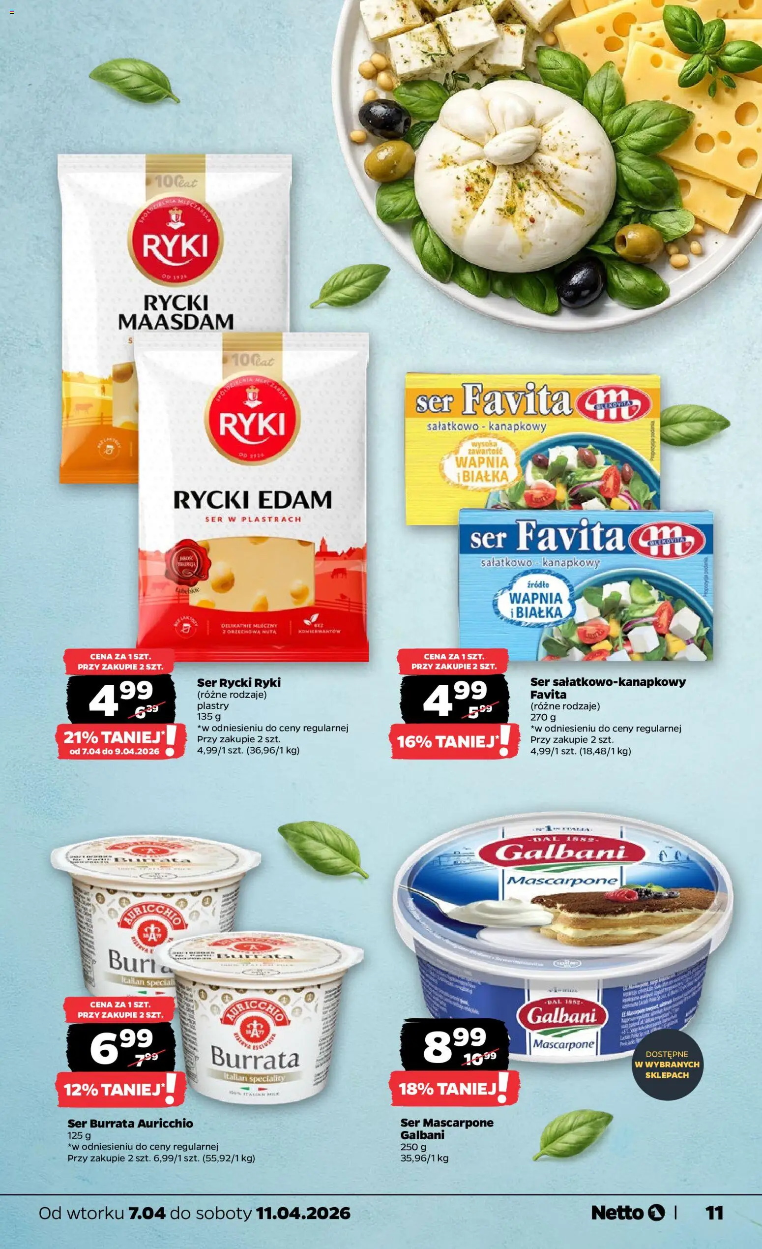 Netto gazetka od wtorku spożywcza od 07.04.2026 | Strona: 11 | Produkty: Ser favita, Mascarpone, Ser, Ser mascarpone