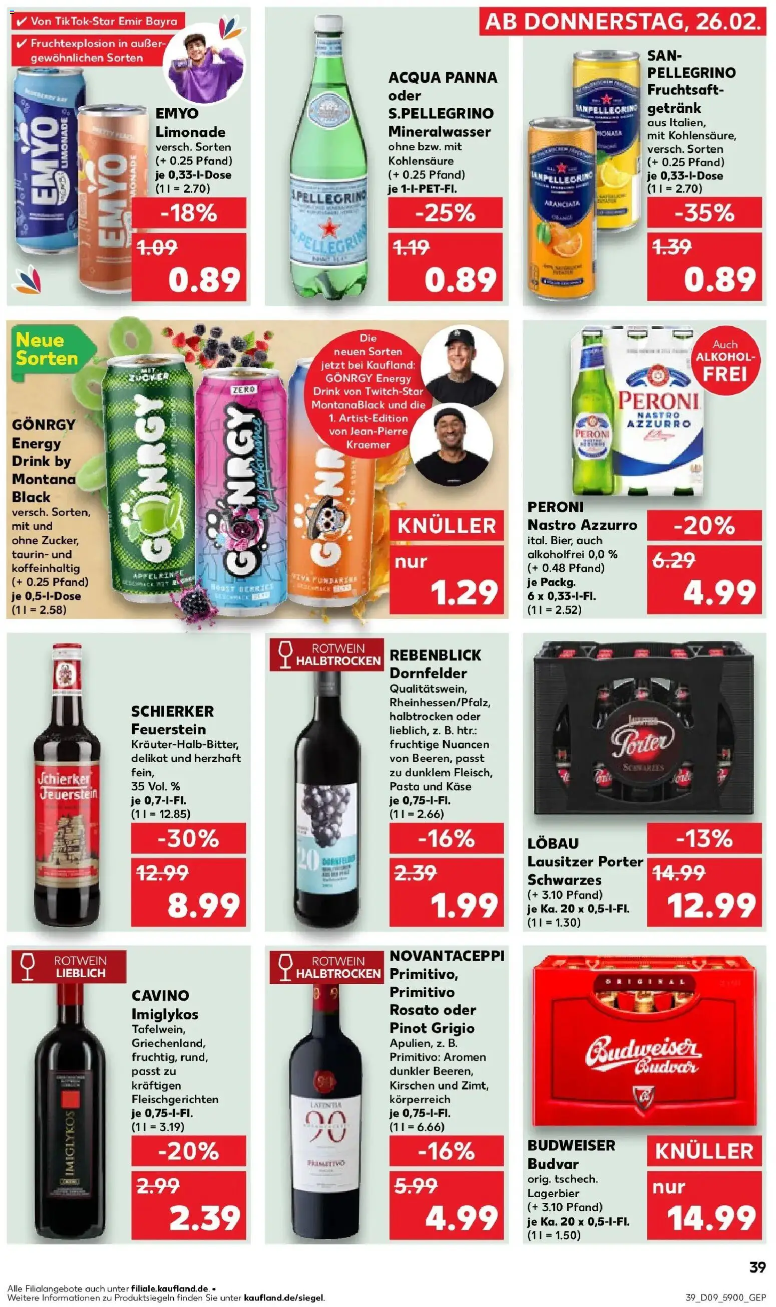 Kaufland prospekt Görlitz	 – gültig ab 26.02.2026 | Seite: 39 | Produkte: Limonade, Mineralwasser, Budweiser, Fruchtsaft