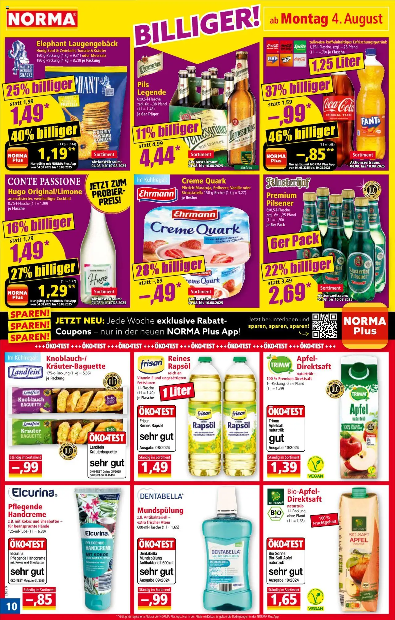 Norma Prospekt 	 - gültig ab dem 04.08.2025 | Seite: 10 | Produkte: Cola, Pils, Creme, Hugo