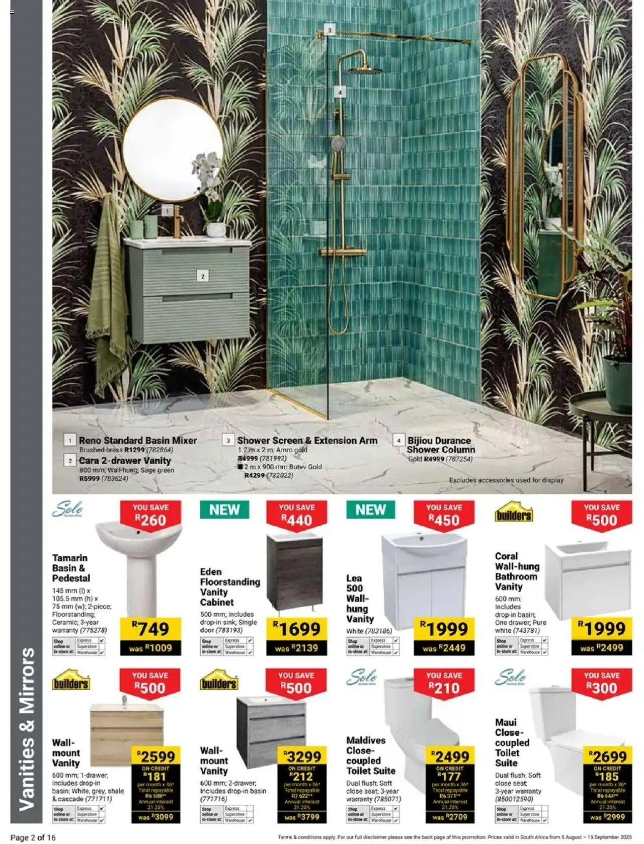 Builders - Your Bathroom Reimagined │ valid from 05.08.2025 | Page: 2 | Products: Pedestal, Mixer, Shower, Basin