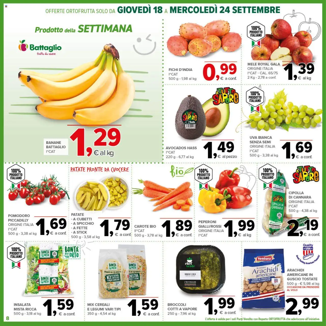 Volantino Todis del 18.09.2025 | Pagina: 8 | Prodotti: Legumi, Cereali, Broccoli, Arachidi