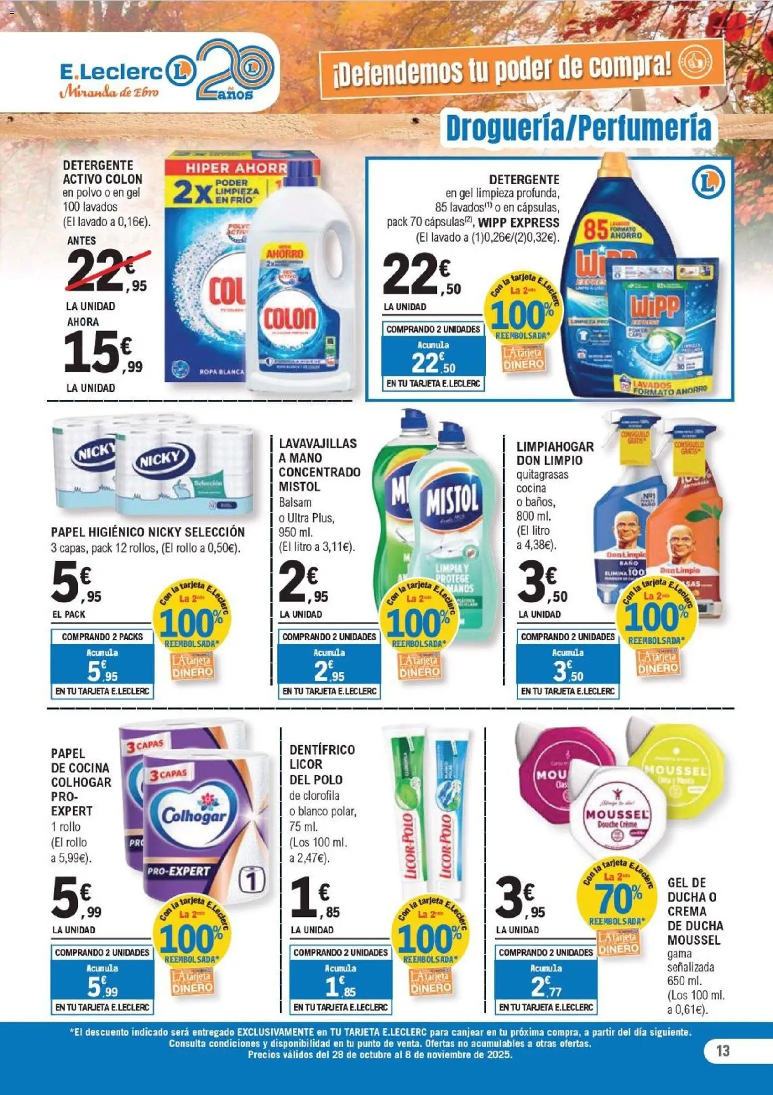 E.Leclerc folleto │ válido desde el 28.10.2025 | Página: 13 | Productos: Polvo, Licor, Detergente, Ropa