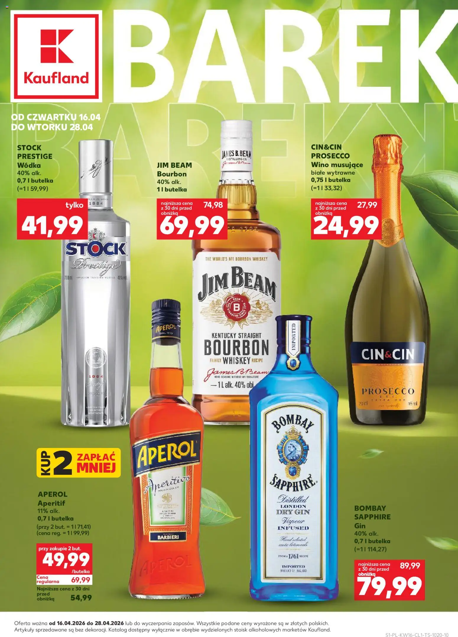 Kaufland Polsko leták - Barek od 16.04.2026 | Strana: 1 | Produkty: Whiskey, Gin Bombay, Jim Beam, Dry gin