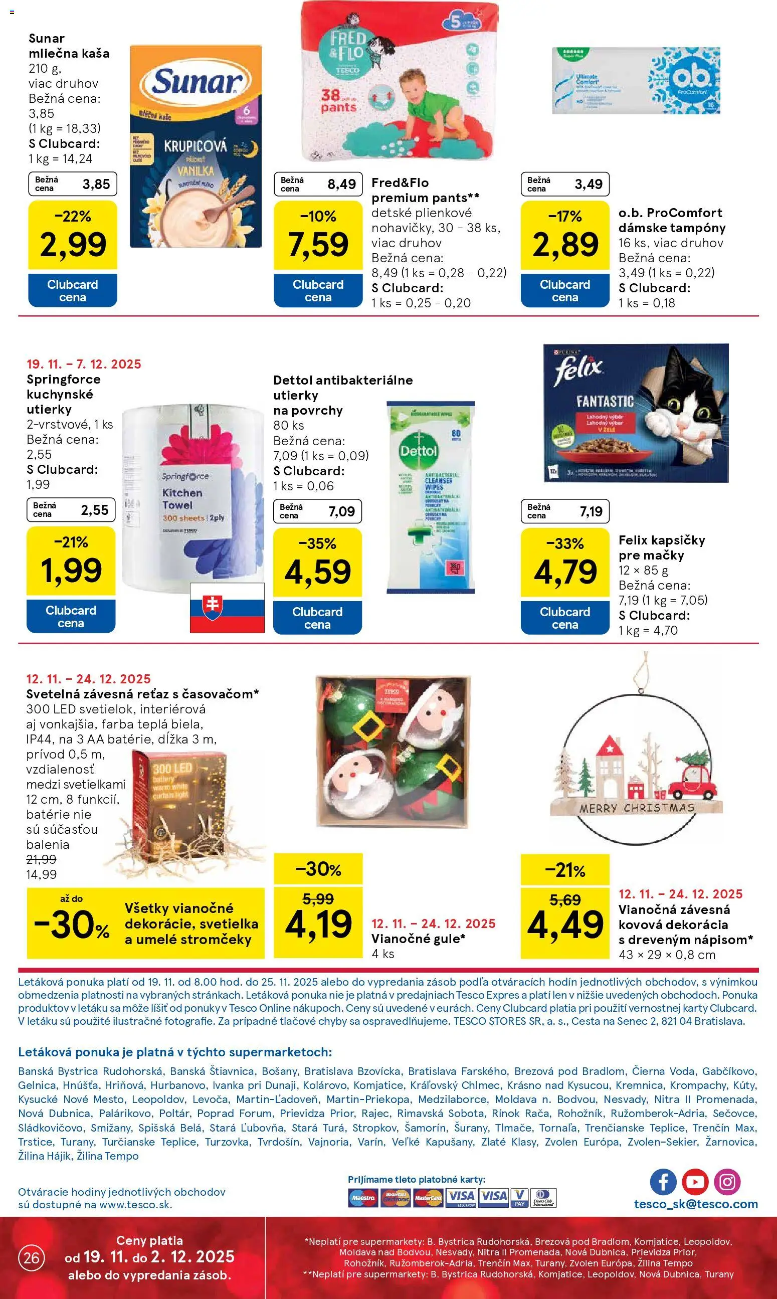 Nové Tesco akcie – leták je platný od 19.11.2025 | Strana: 26 | Produkty: Hodiny, Svetielka, Led, Dettol