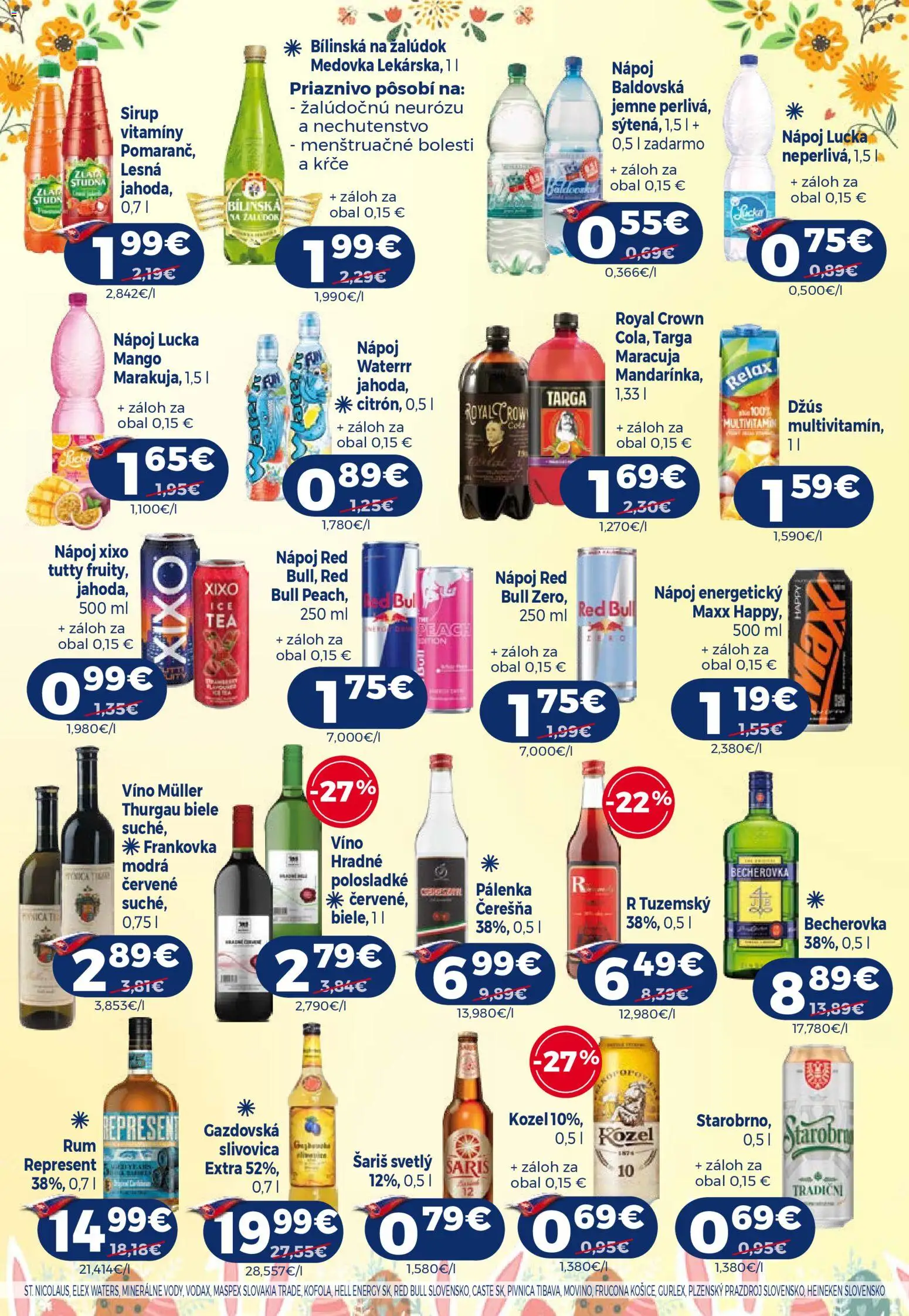 Nové Milk Agro akcie – leták je platný od 01.04.2026 | Strana: 14 | Produkty: Red Bull, Šariš, Slivovica, Mango