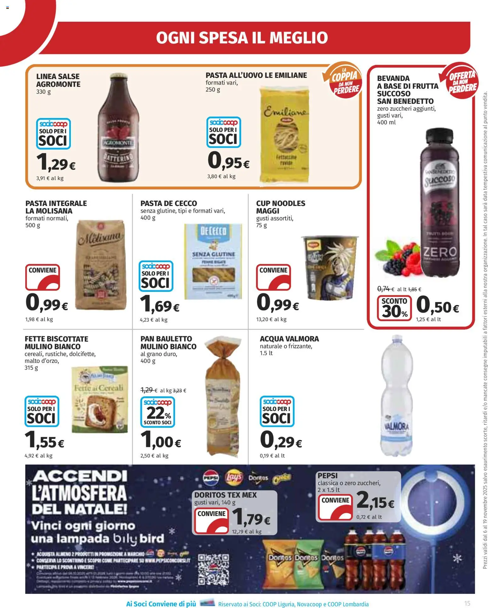 Volantino Ipercoop del 06.11.2025 | Pagina: 15 | Prodotti: Frutta, Pasta, Fette biscottate, Lampada