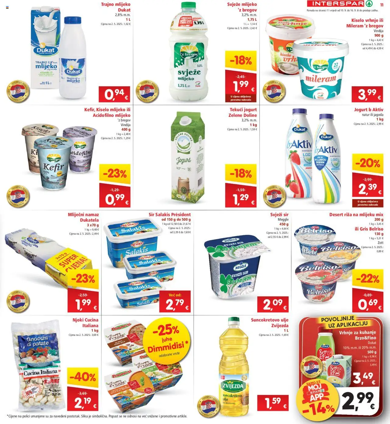 Interspar katalog | vrijedi od 10.09.2025 | Stranica: 11 | Proizvodi: Vrhnje za kuhanje, Mliječni namaz, Svježi sir, Kefir