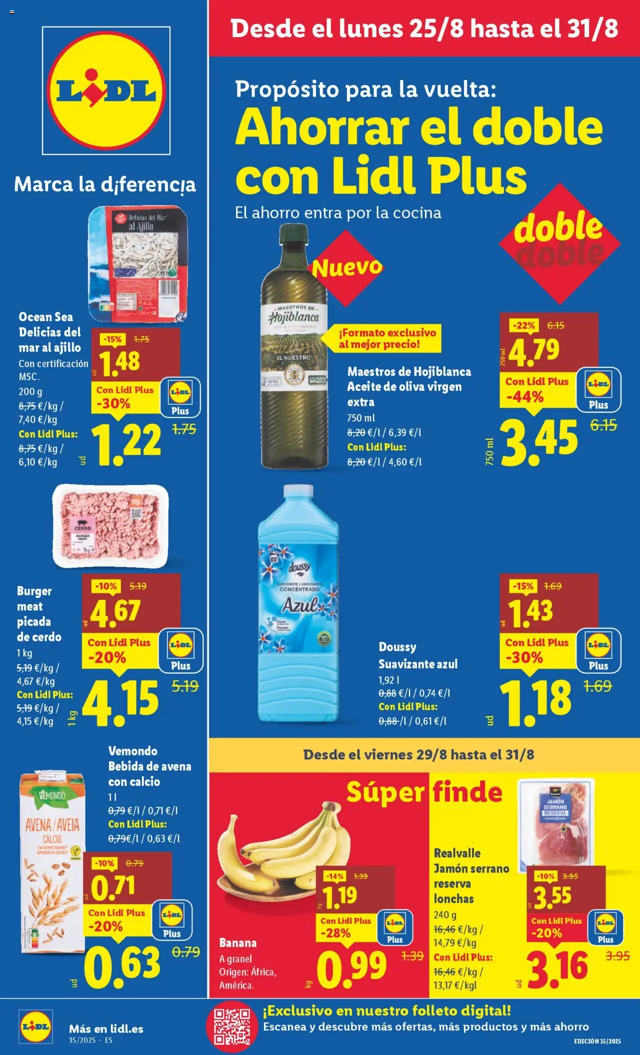 Lidl catálogo BCN │ válido desde el 25.08.2025 | Página: 1 | Productos: Aceite de oliva virgen extra, Suavizante, Bebida de avena, Cocina