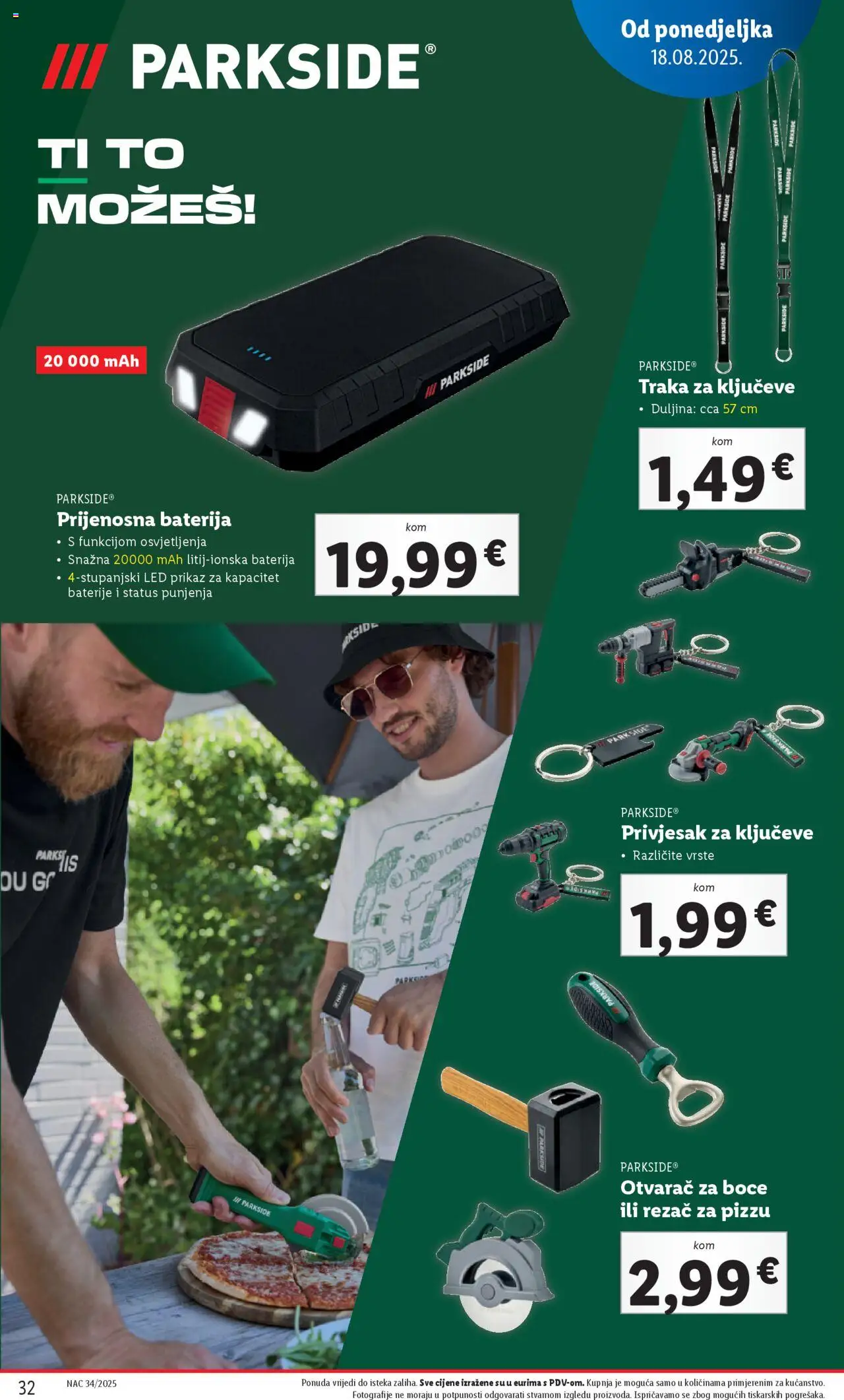 Lidl katalog | vrijedi od 18.08.2025 | Stranica: 32 | Proizvodi: Baterija, Otvarač za boce, Rezač, Parkside