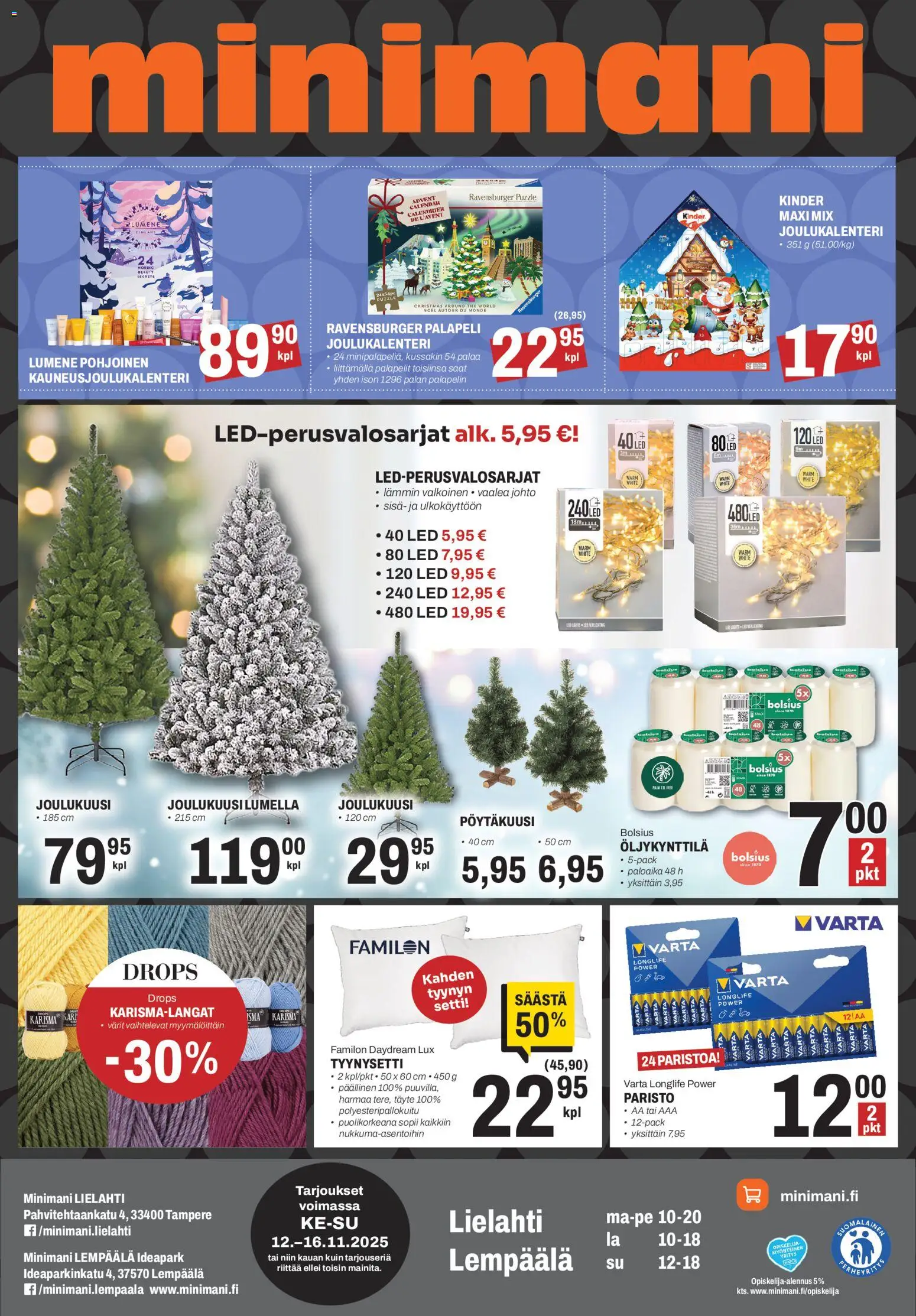 Minimani Tarjoukset - Lempäälä / Tampere – voimassa 12.11.2025 alkaen | Sivu: 1 | Tuotteet: Tyynysetti, Joulukalenteri, Palapeli