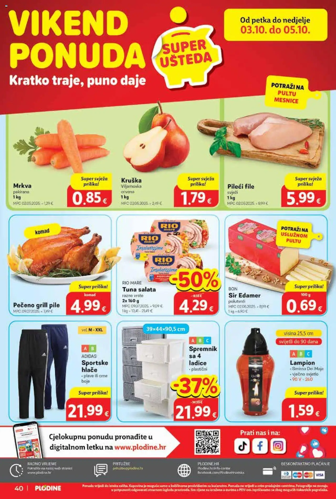 Plodine katalog | vrijedi od 01.10.2025 | Stranica: 40 | Proizvodi: Hlače, Ladice, Lampion, Tuna