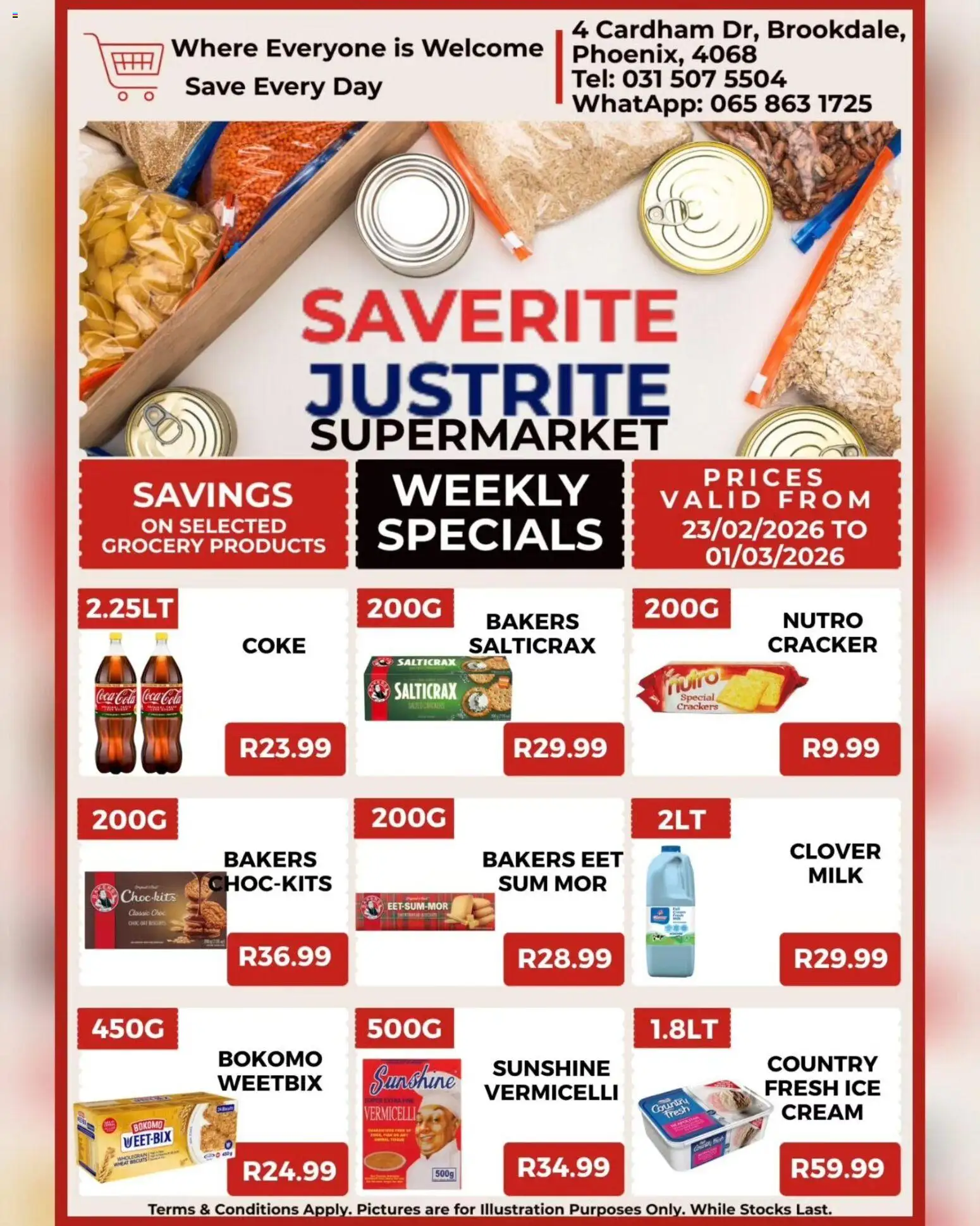 New Saverite catalogue – valid from 23.02.2026 | Page: 3 | Products: Coke, Milk, Biscuits, Cream