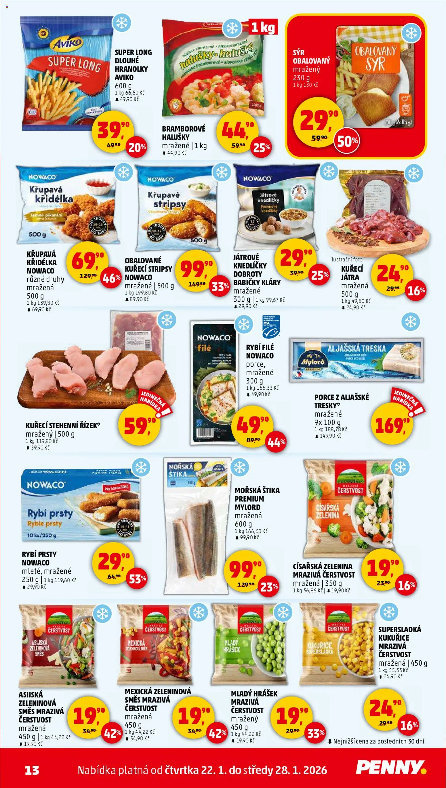 Penny Market leták - Čtvrtečník od 22.01.2026 | Strana: 13 | Produkty: Aljašská treska, Treska, Zelenina, Rybí filé