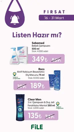 16.03.2026 tarihinden itibaren geçerli olan File Market kataloğu önizlemesi | Sayfa: 3 | Ürünler: Duş, Şampuan, Duş jeli, Diş macunu