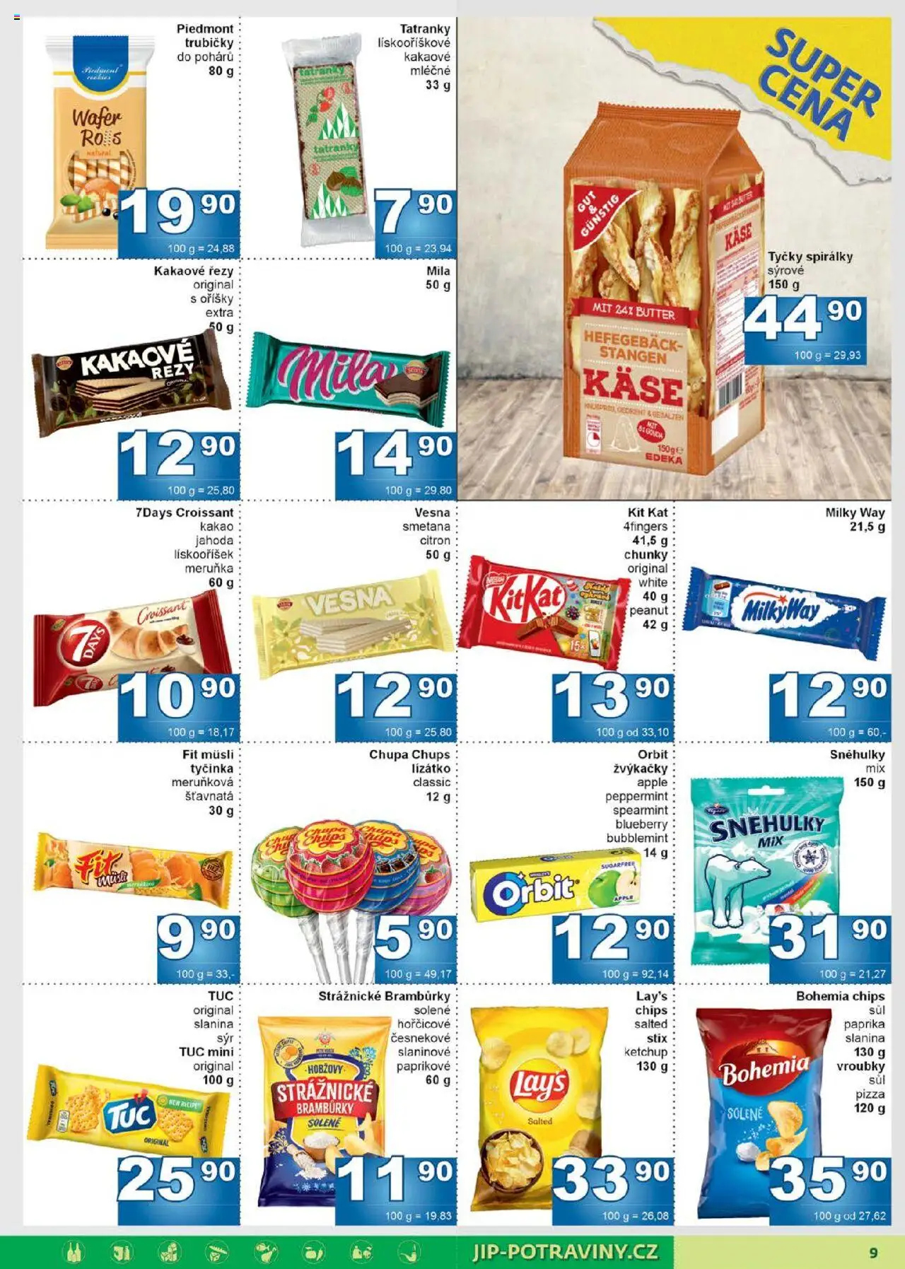 Jip leták od 16.07.2025 | Strana: 9 | Produkty: Tatranky, Pizza, Oříšky, Kaše