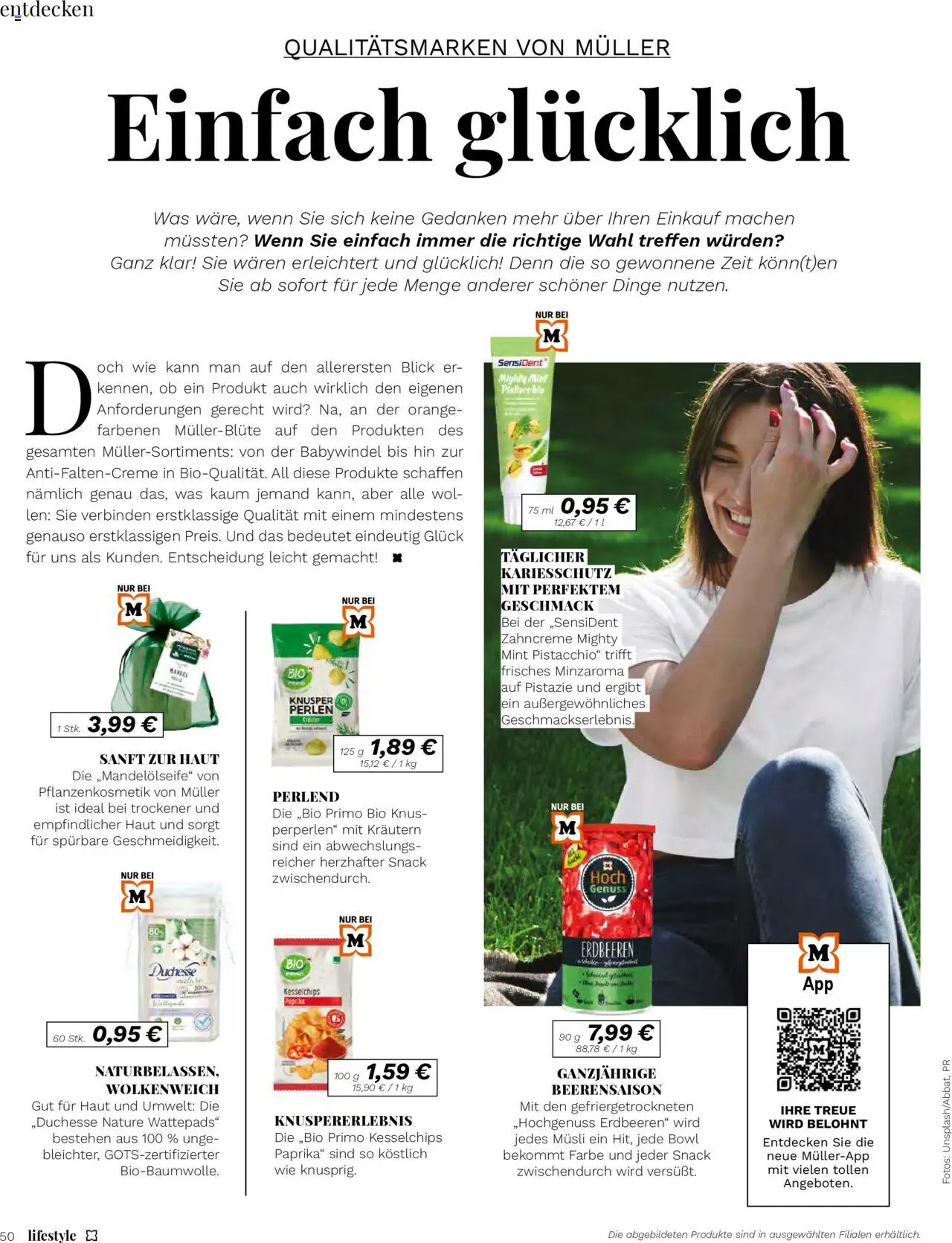 Müller  Lifestyle – gültig ab 15.09.2025 | Seite: 50 | Produkte: Wattepads, Musli, Erdbeeren, Chips