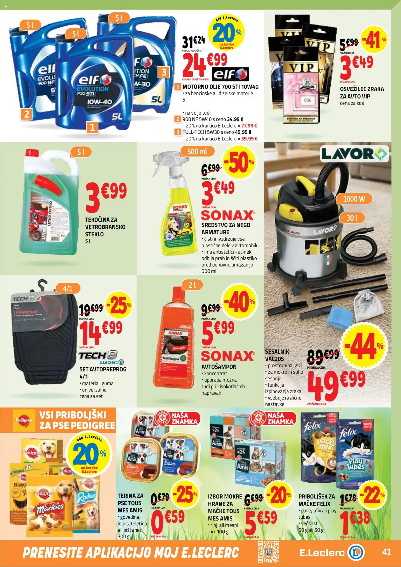 Novi E.leclerc katalog ponudbe – veljaven od 22.04.2026 | Stran: 41 | Izdelki: Kos, Priboljški, Olje, Sesalnik
