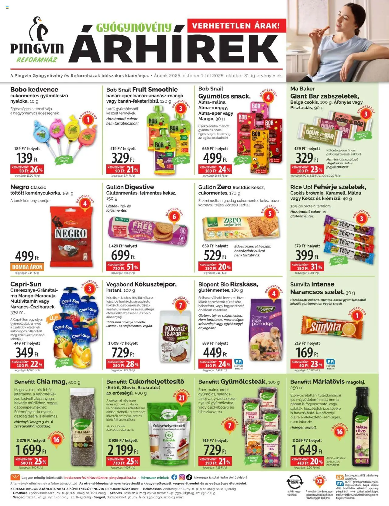 Pingvin Patika akciós ujság - amely érvényes a következő dátumtól: 01.10.2025 | Oldal: 1 | Termékek: Kokusz, Fehérje, Multivitamin, Smoothie