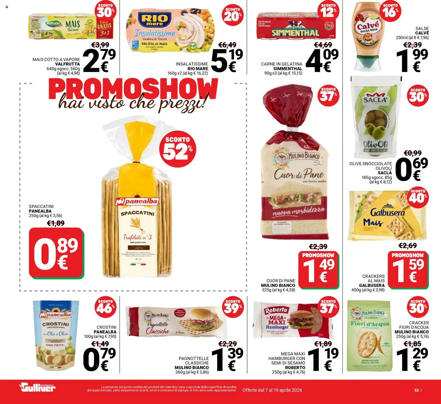 Volantino Gulliver del 07.04.2026 | Pagina: 13 | Prodotti: Pane, Olio, Crostini, Hamburger