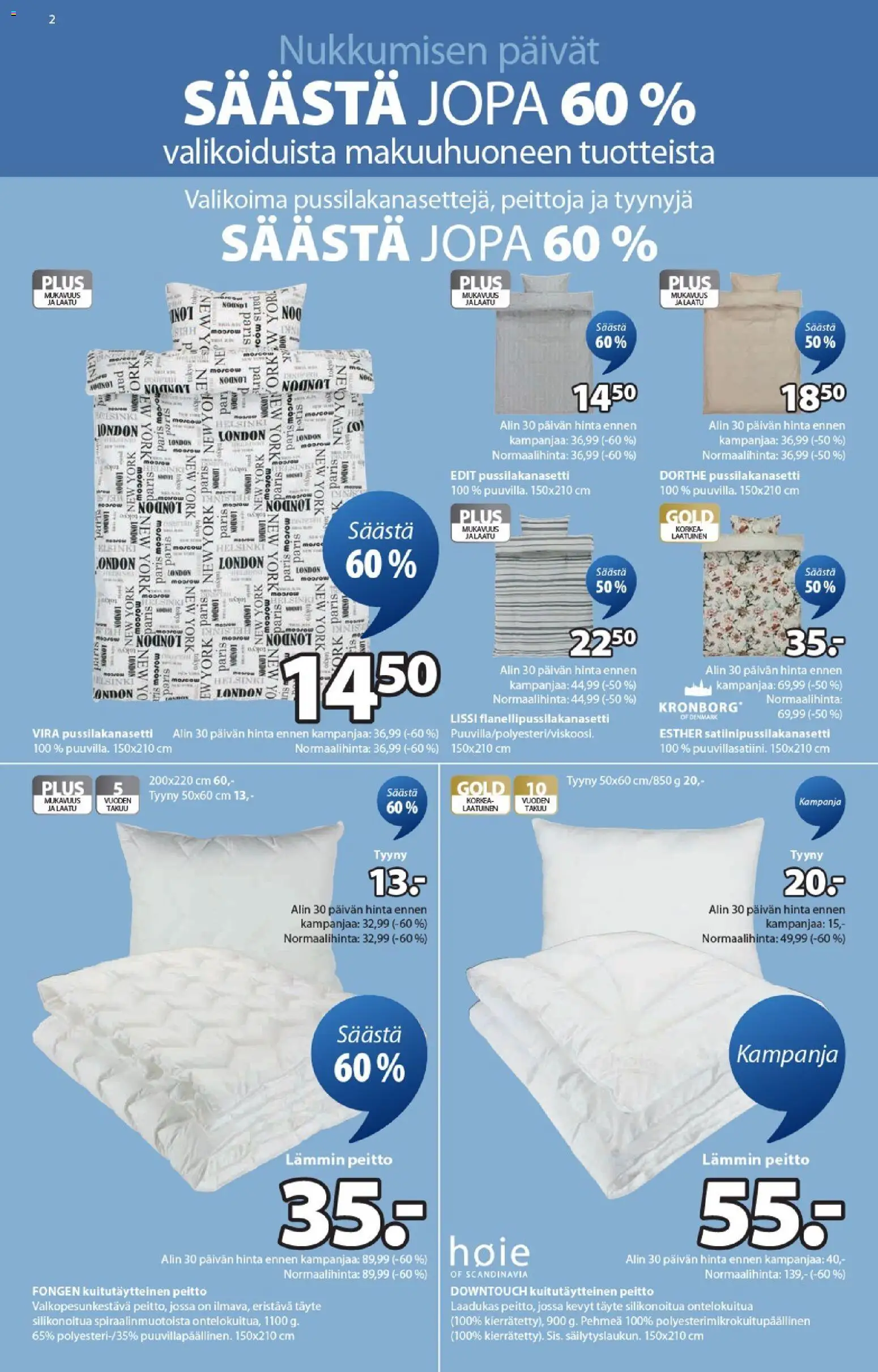 JYSK - Tarjoukset – voimassa 15.01.2026 alkaen | Sivu: 2 | Tuotteet: Pussilakanasetti, Tyyny, Peitto