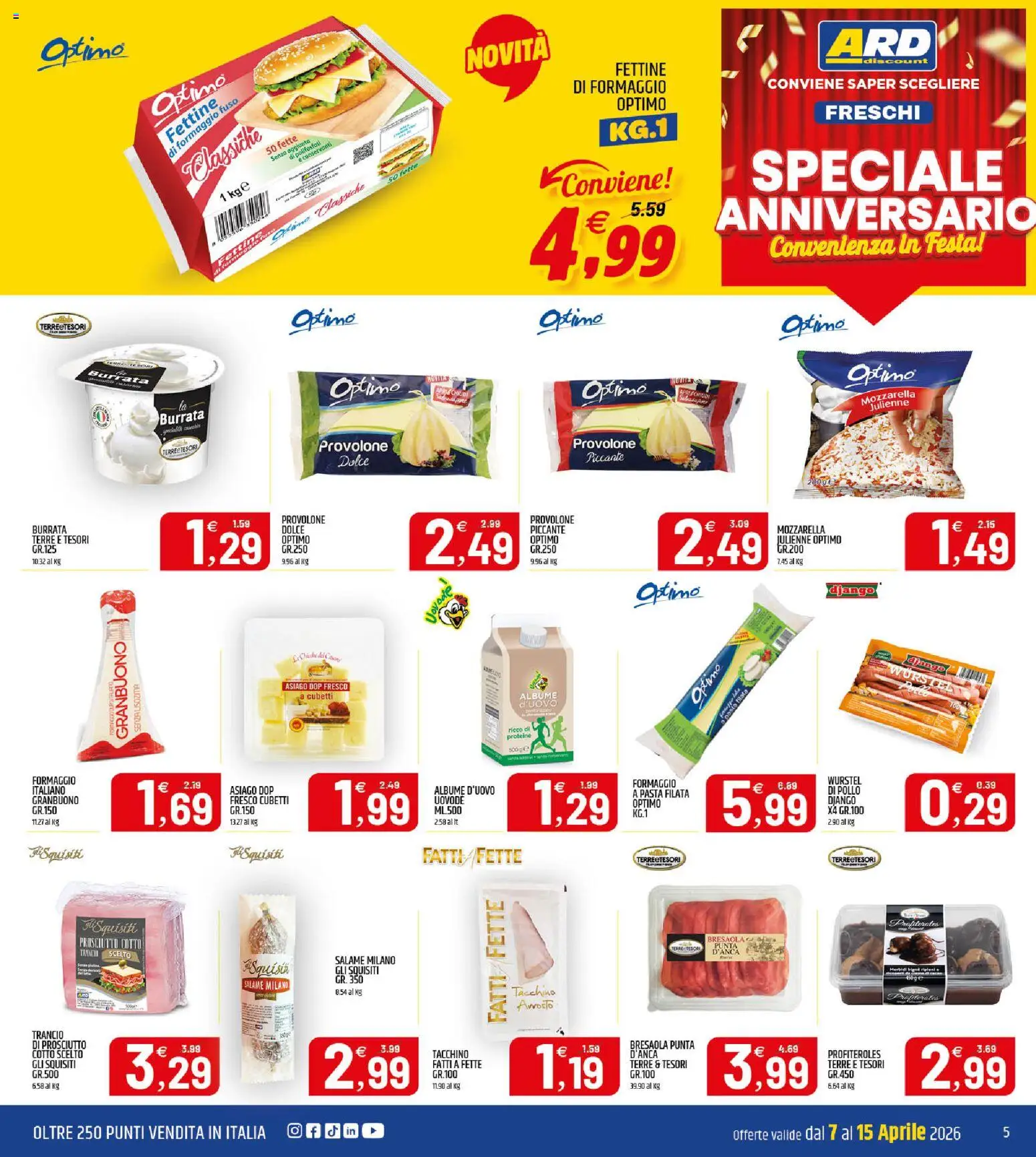 Volantino ARD Discount del 07.04.2026 | Pagina: 5 | Prodotti: Pollo, Formaggio, Pasta, Burrata