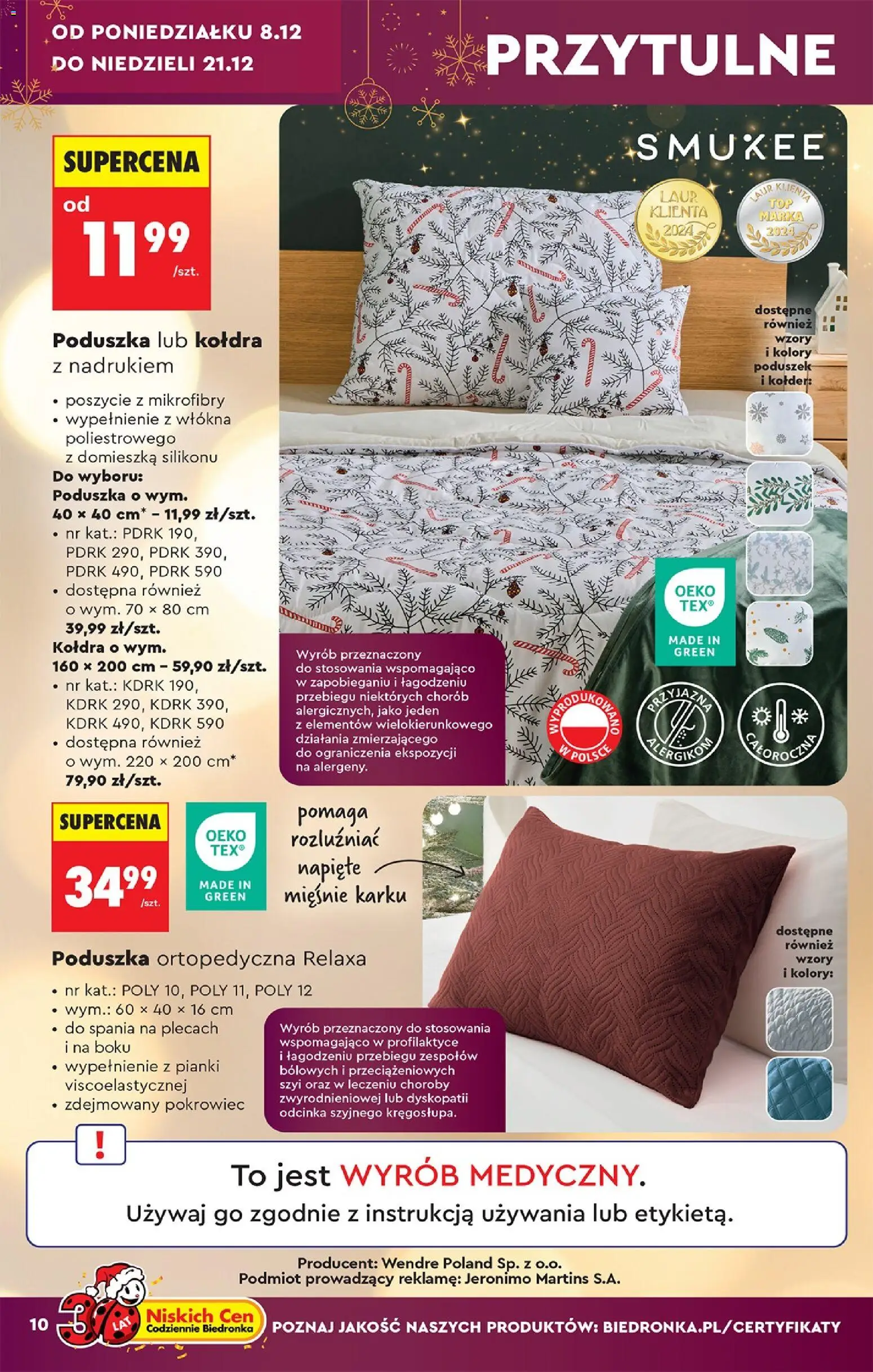 Biedronka gazetka - Hity i inspiracje od 06.12.2025 | Strona: 10 | Produkty: Poduszka, Poduszka ortopedyczna, Pianki, Kołdra