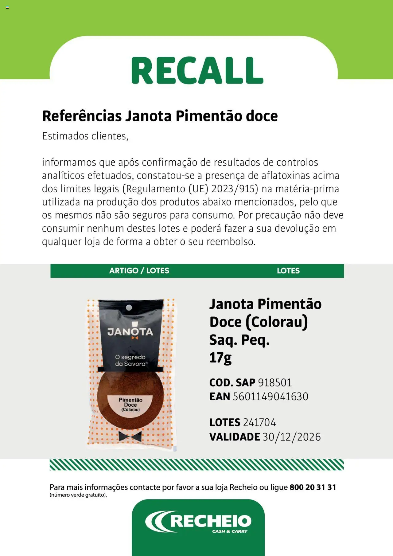 Recheio - Atenção Recall │ válido de 24.04.2025 | Página: 2 | Produtos: Pimentão, Colorau