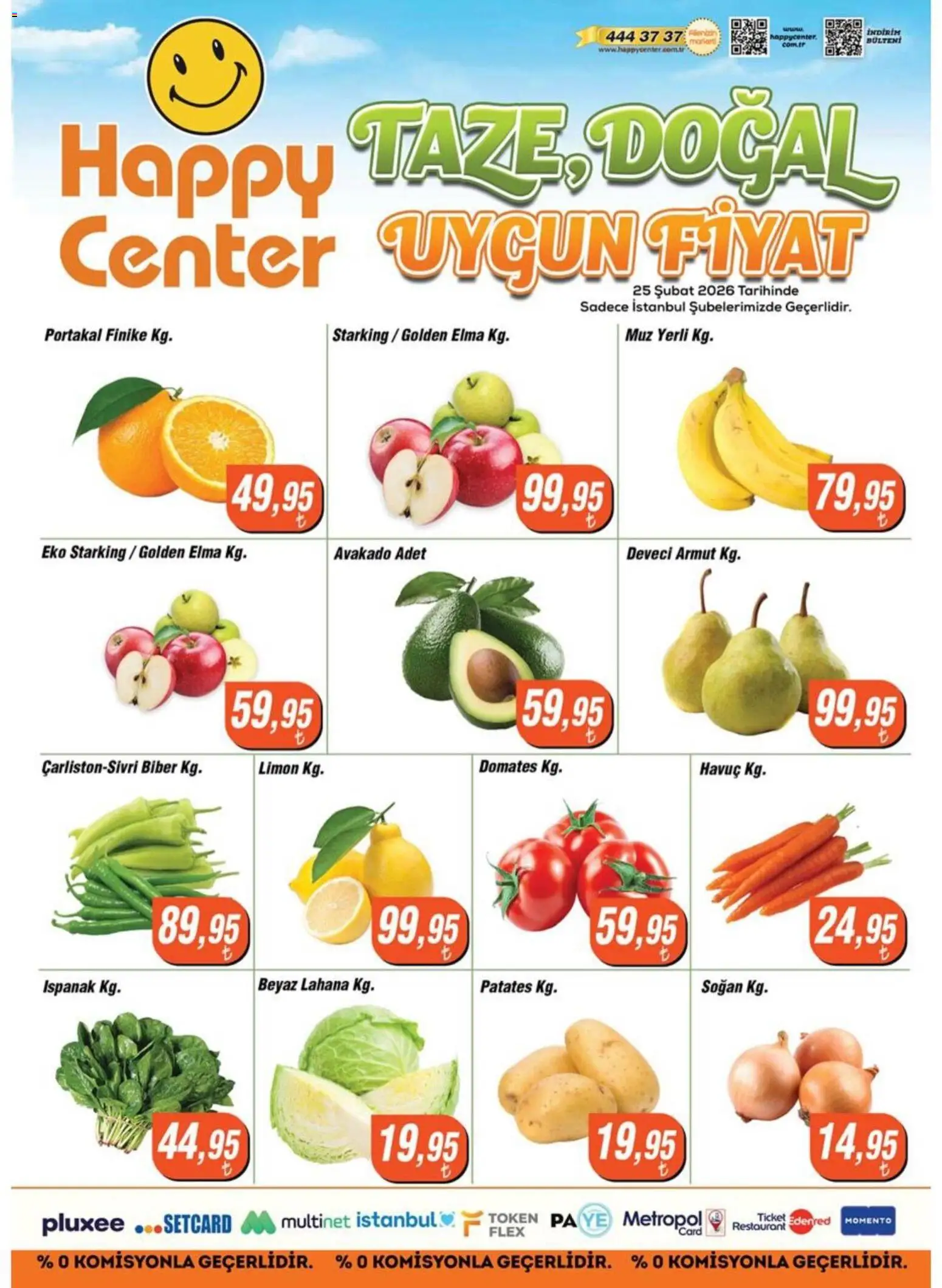 Happy Center Manav - 25.02.2026 tarihinden itibaren geçerlidir | Sayfa: 1 | Ürünler: Elma, Domates, Limon, Armut