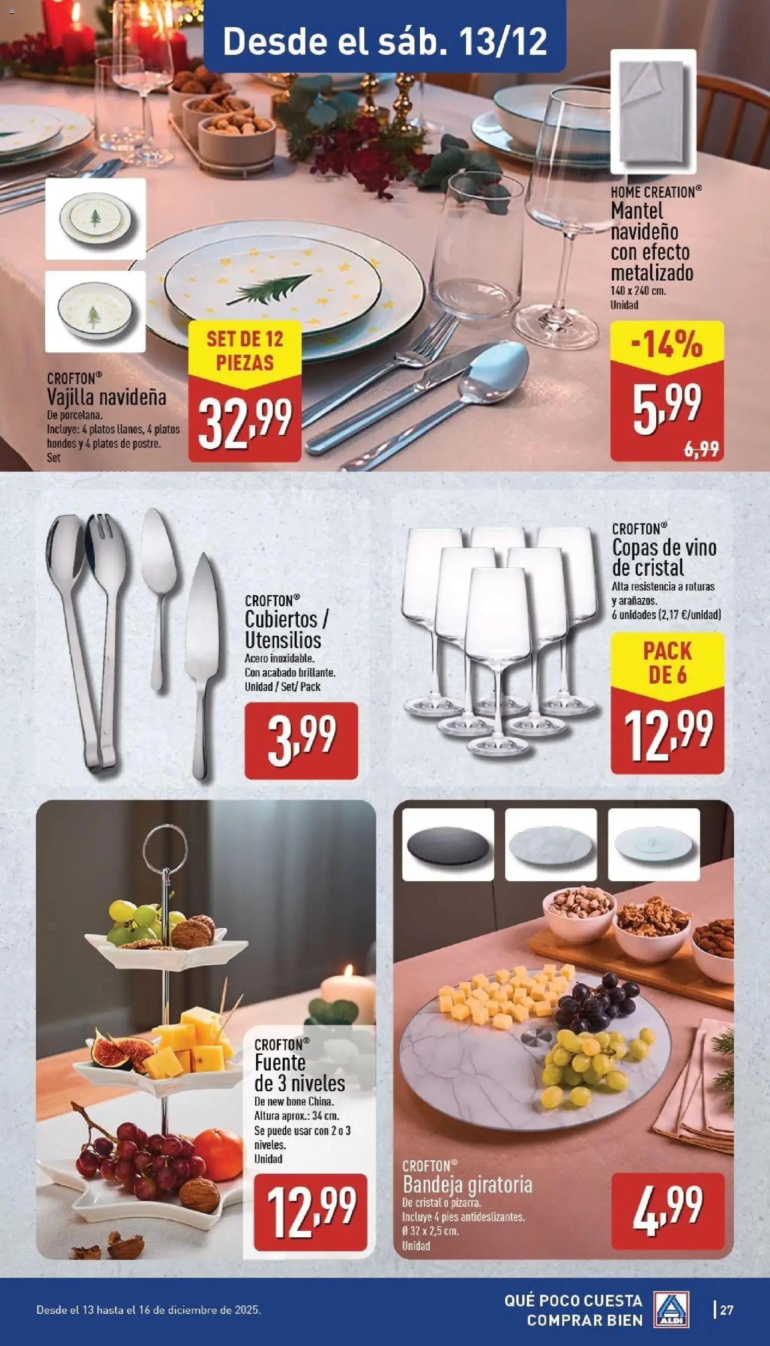Aldi folleto Canarias │ válido desde el 08.12.2025 | Página: 27 | Productos: Mantel, Vino, Βρεφικό κρεβάτι, Bandeja