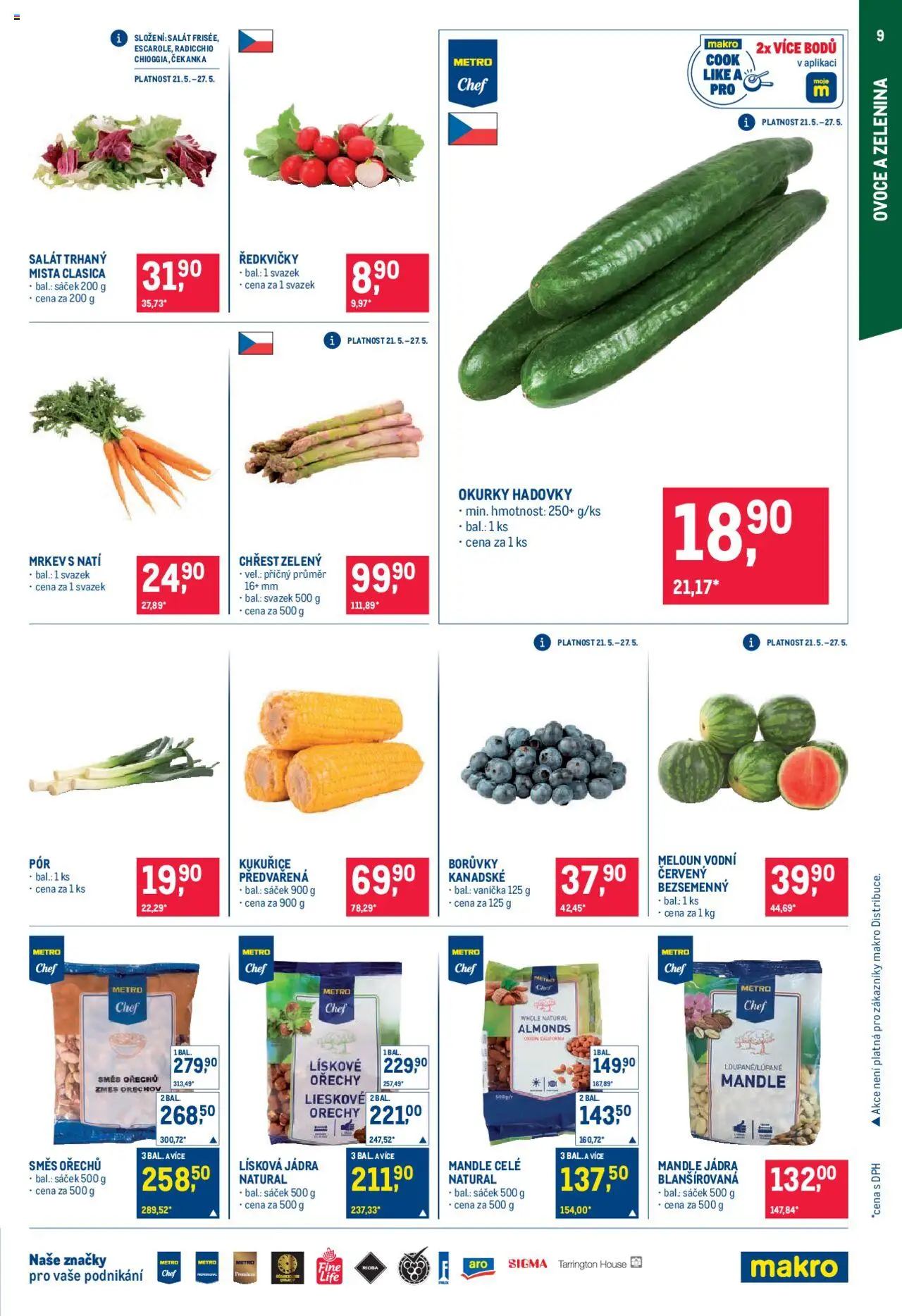 Makro leták - Pro milovníky jídla od 21.05.2025 | Strana: 9 | Produkty: Ovoce a zelenina, Salát, Mandle, Sáček