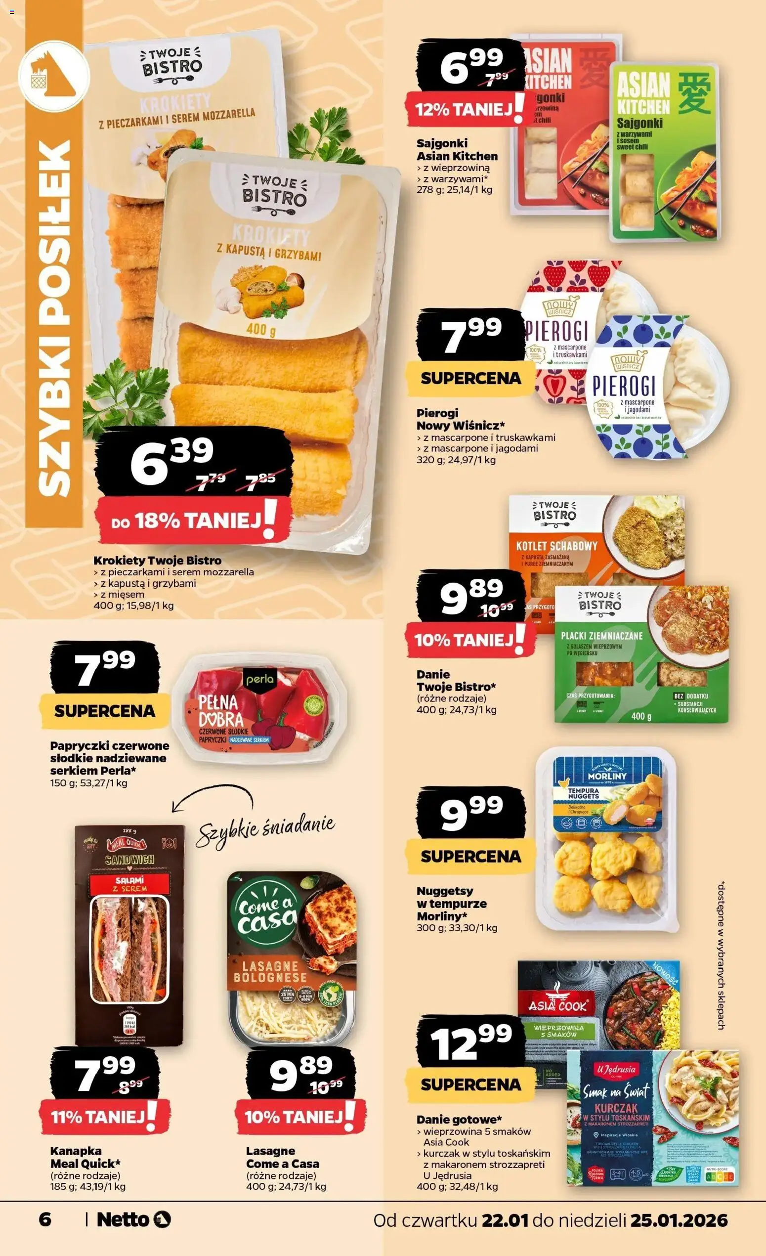 Netto gazetka - Spożywcza od 22.01.2026 | Strona: 6 | Produkty: Krokiety, Lasagne, Sajgonki, Salami