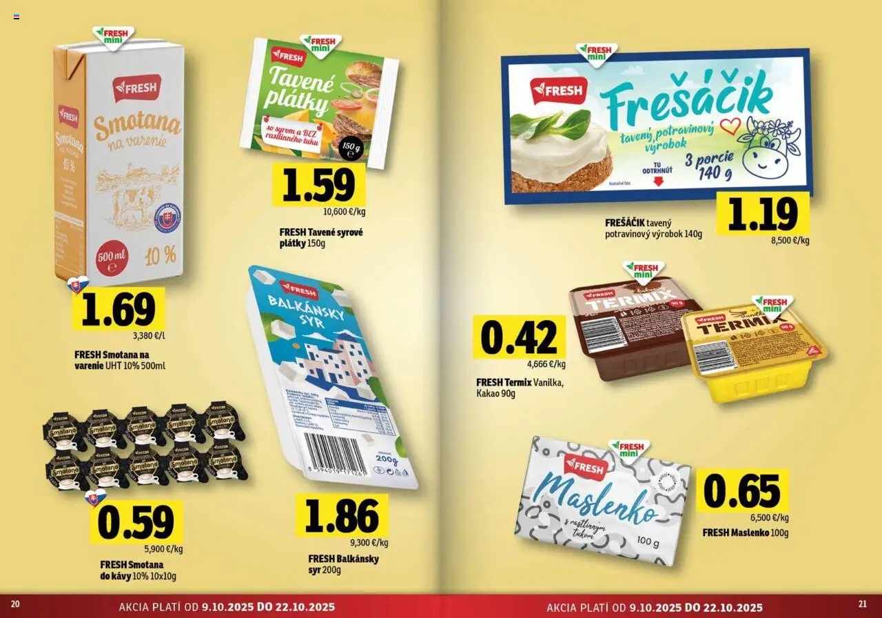 Nové Fresh akcie – leták je platný od 09.10.2025 | Strana: 11 | Produkty: Syr, Smotana, Kakao