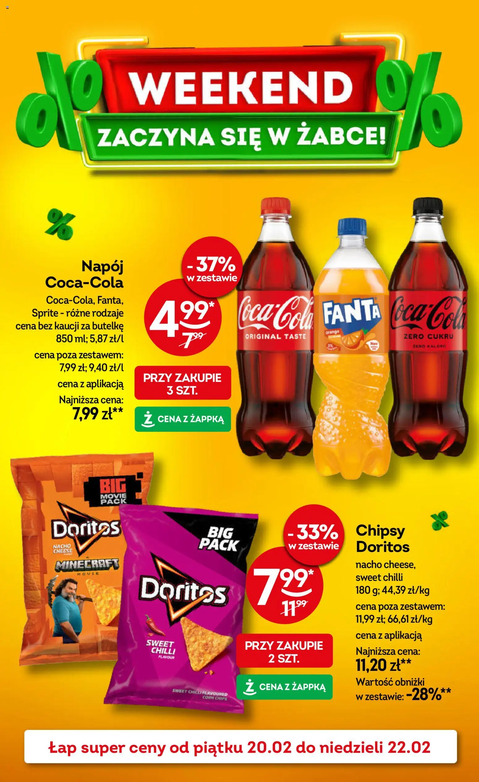 Żabka Gazetka - Weekendowe promocje od 20.02.2026 | Strona: 1 | Produkty: Chipsy, Sprite, Doritos