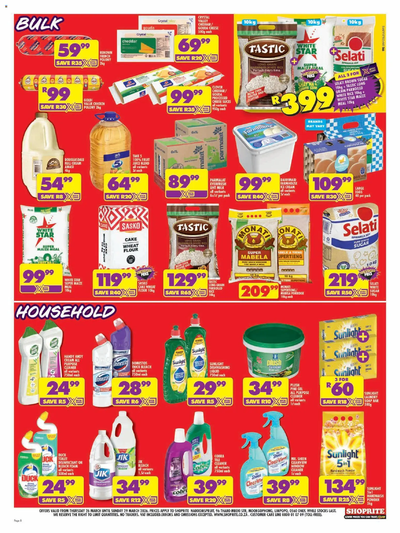 New Shoprite catalogue – valid from 26.03.2026 | Page: 8 | Products: Flour, Toilet, Juice, Soap
