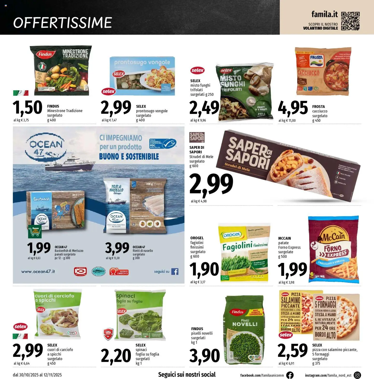 Volantino Famila del 30.10.2025 | Pagina: 14 | Prodotti: Merluzzo, Vongole, Fagiolini, Nasello